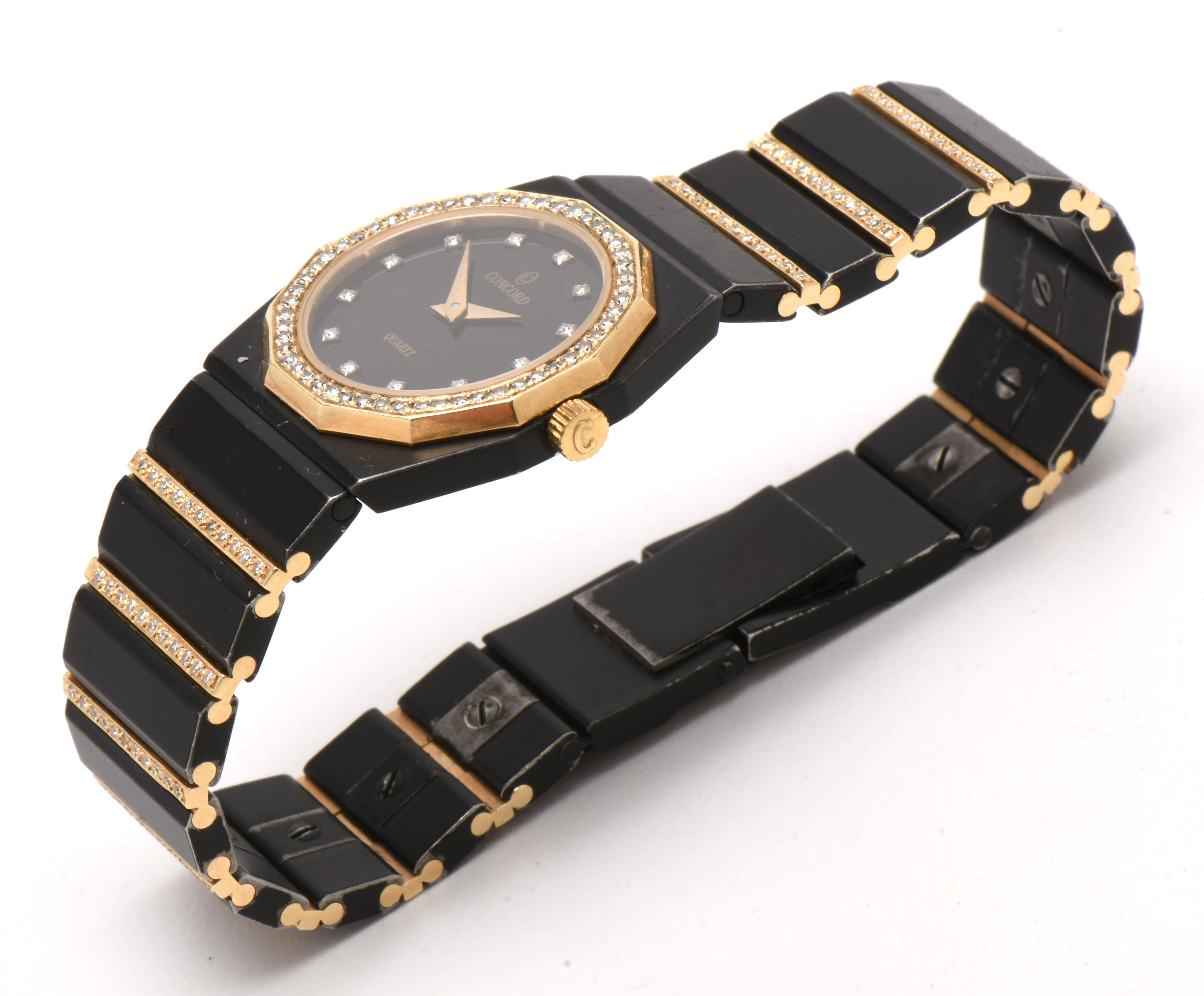 Concord Mariner Black Steel, 14K Yellow Gold 0.93 CTW Diamond Quartz Watch