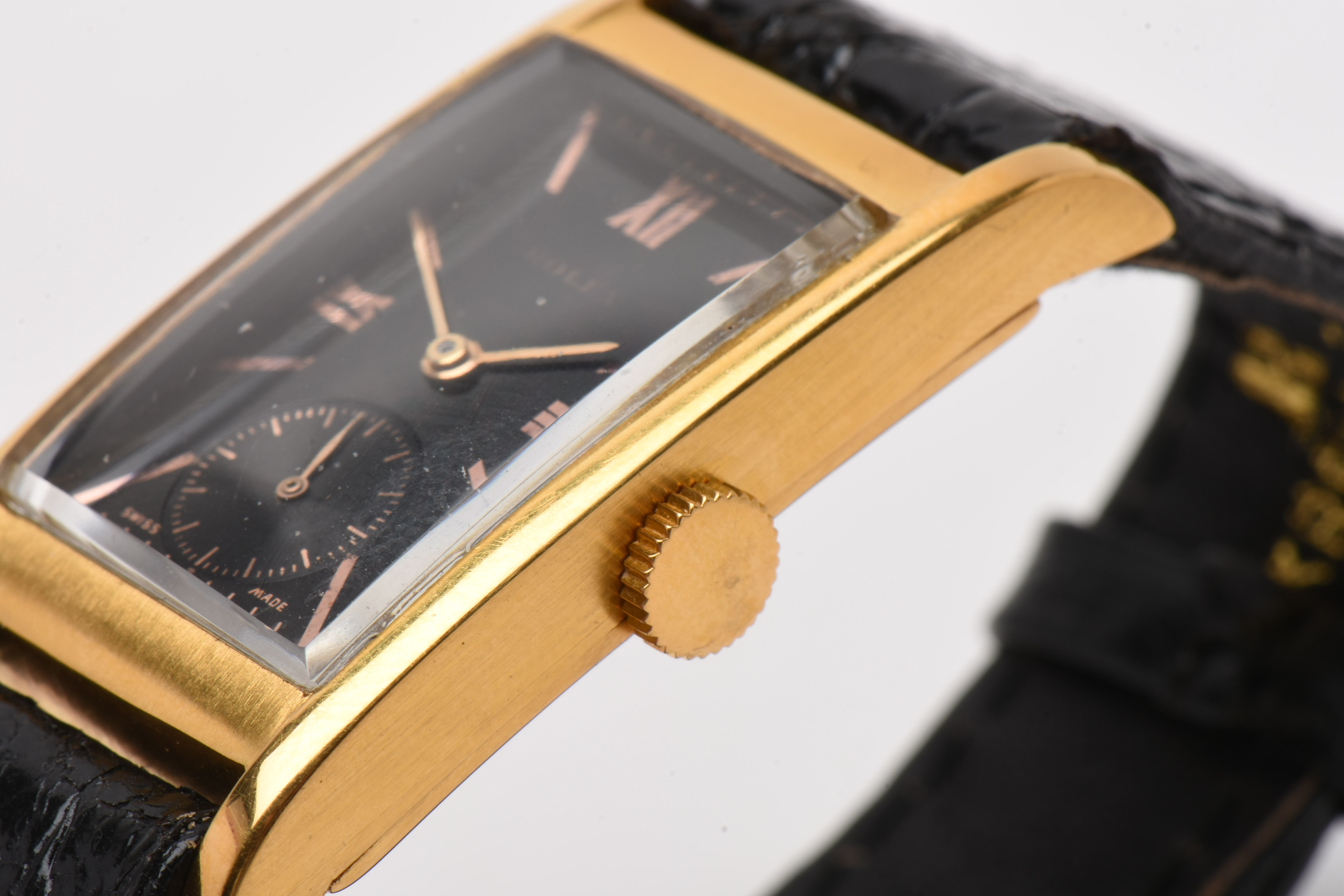 Early 20th Century Rolex 9K Yellow Gold Black Dial Watch