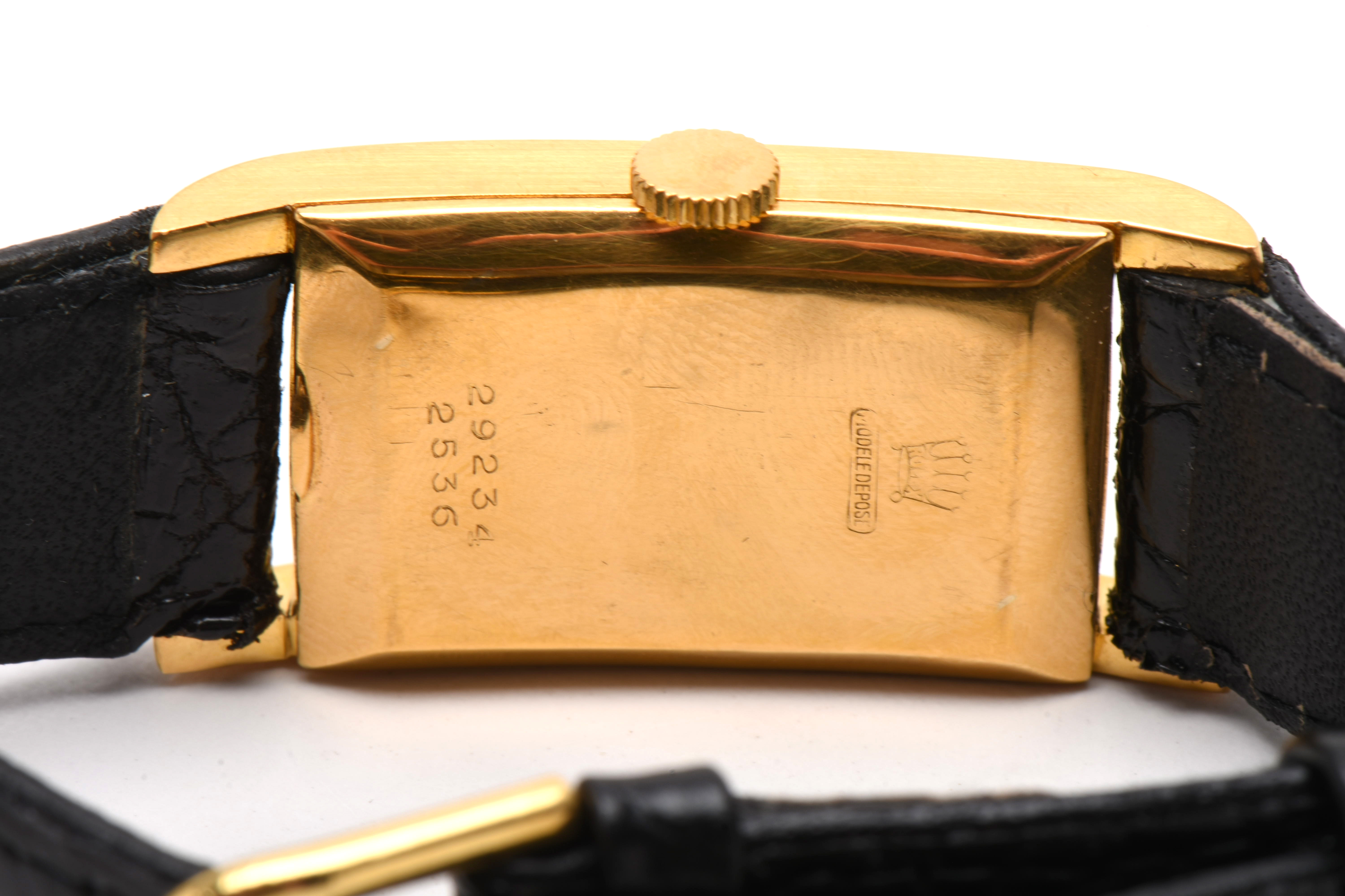 Early 20th Century Rolex 9K Yellow Gold Black Dial Watch