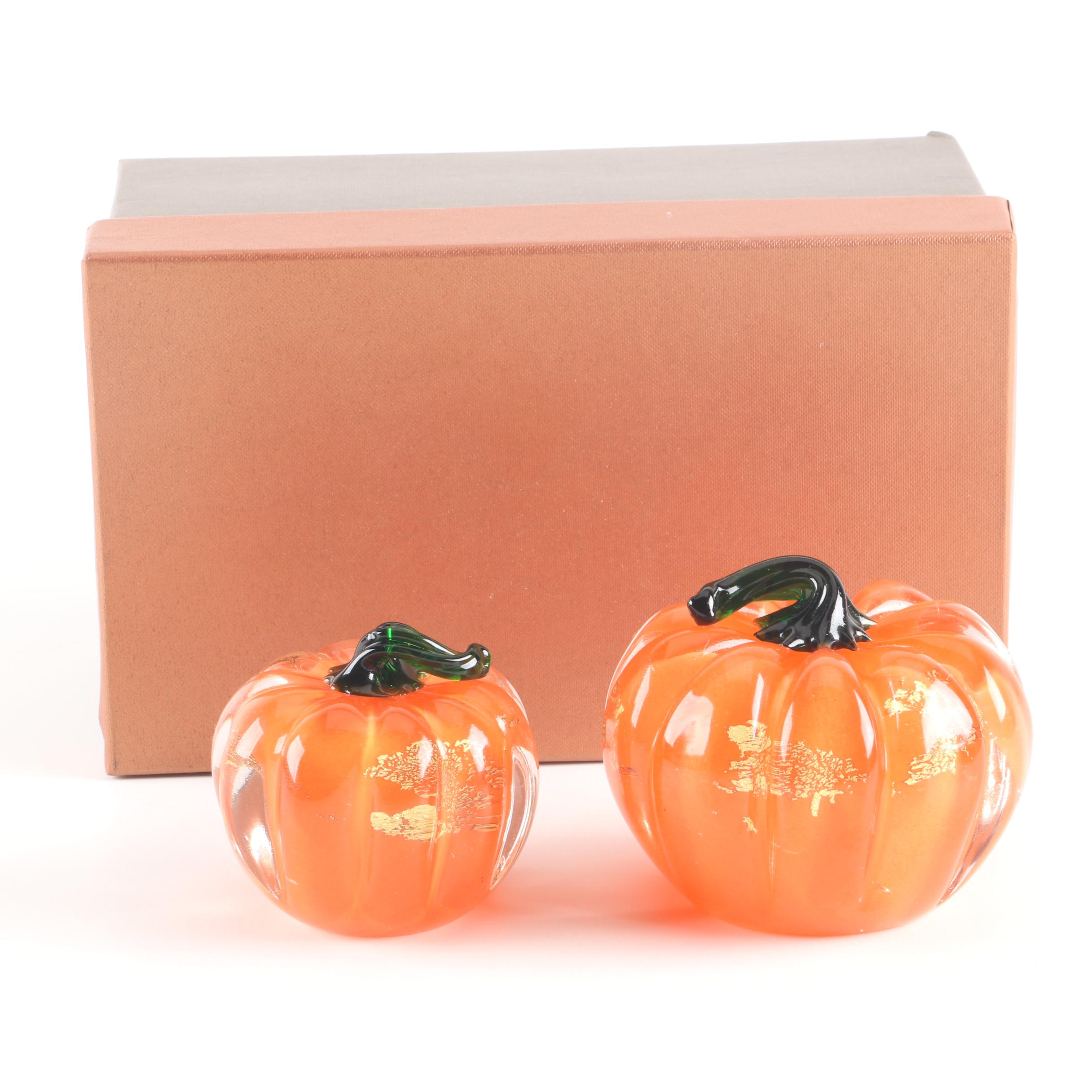 Blown Glass Gilt Accented Pumpkin Figurines