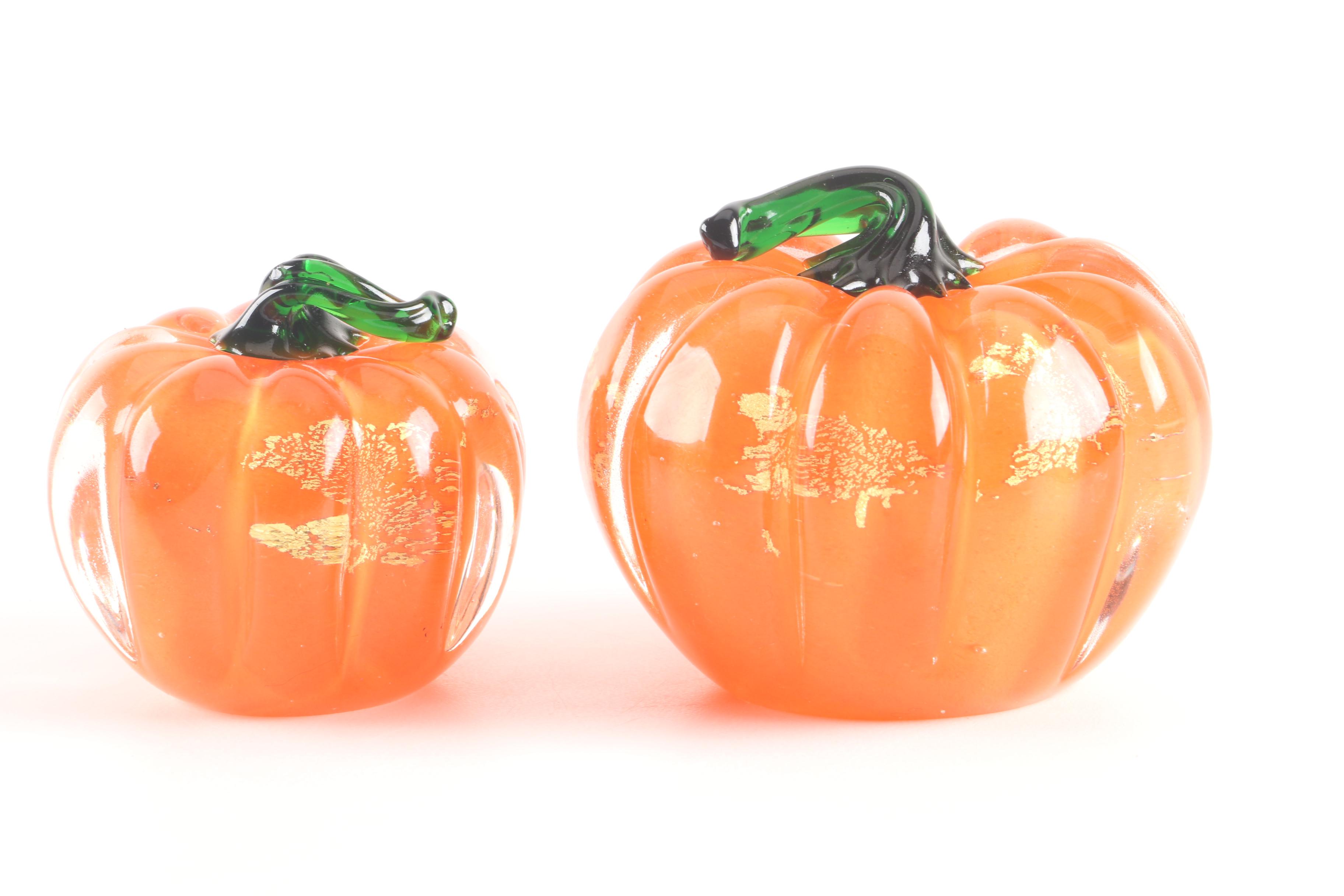 Blown Glass Gilt Accented Pumpkin Figurines