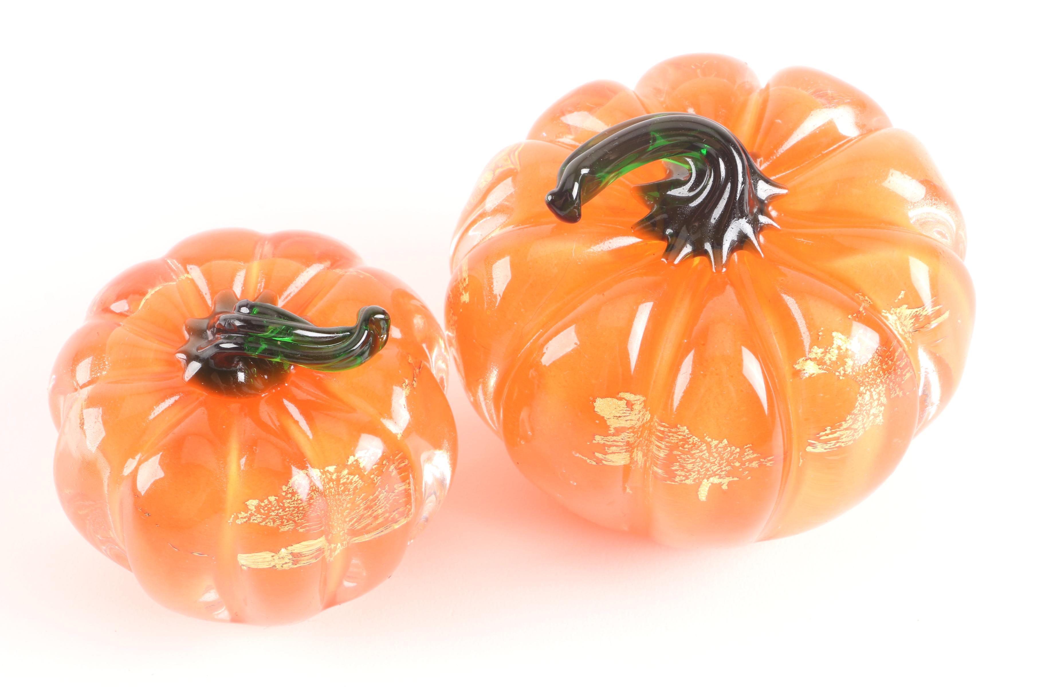 Blown Glass Gilt Accented Pumpkin Figurines