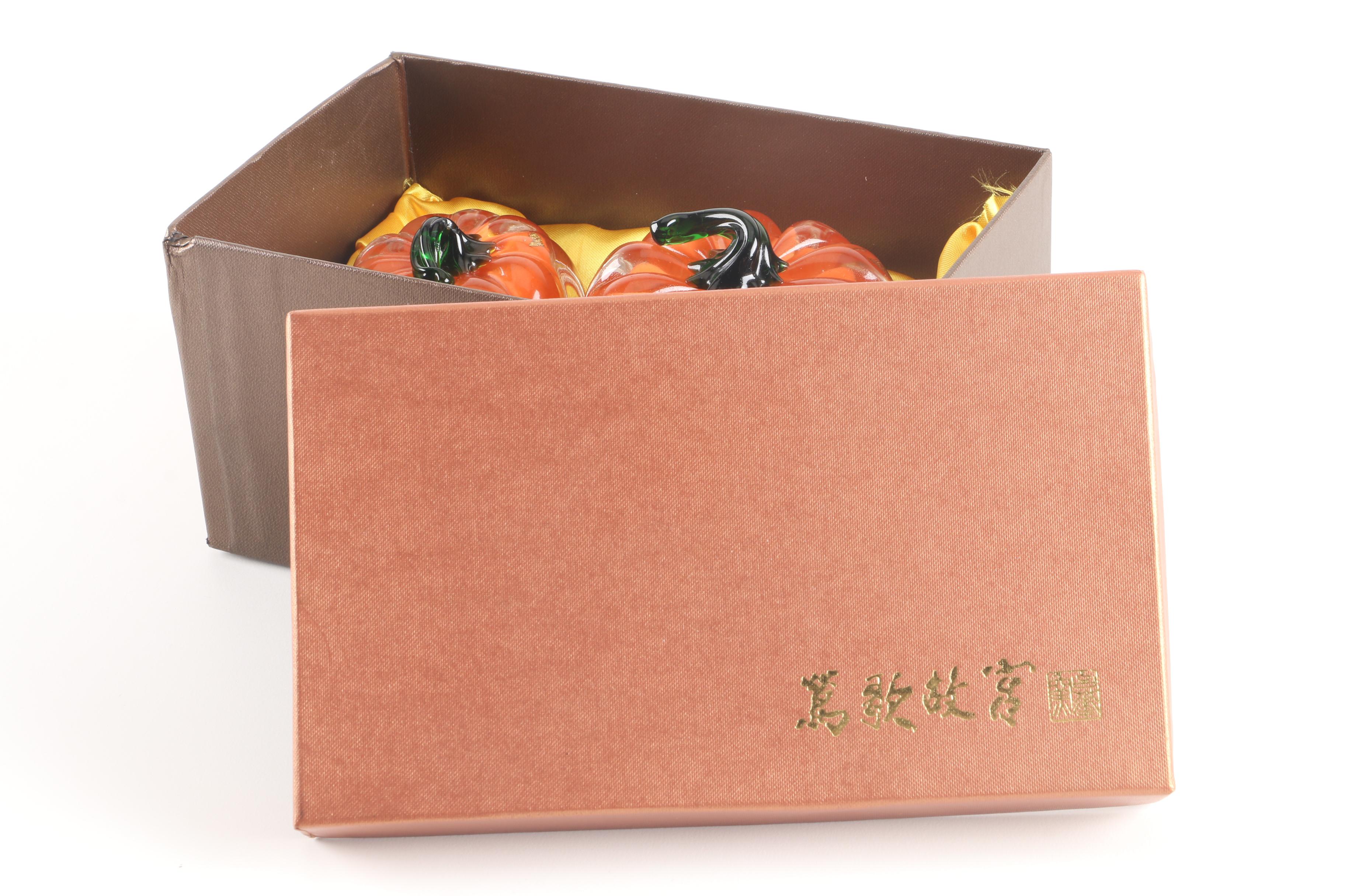 Blown Glass Gilt Accented Pumpkin Figurines