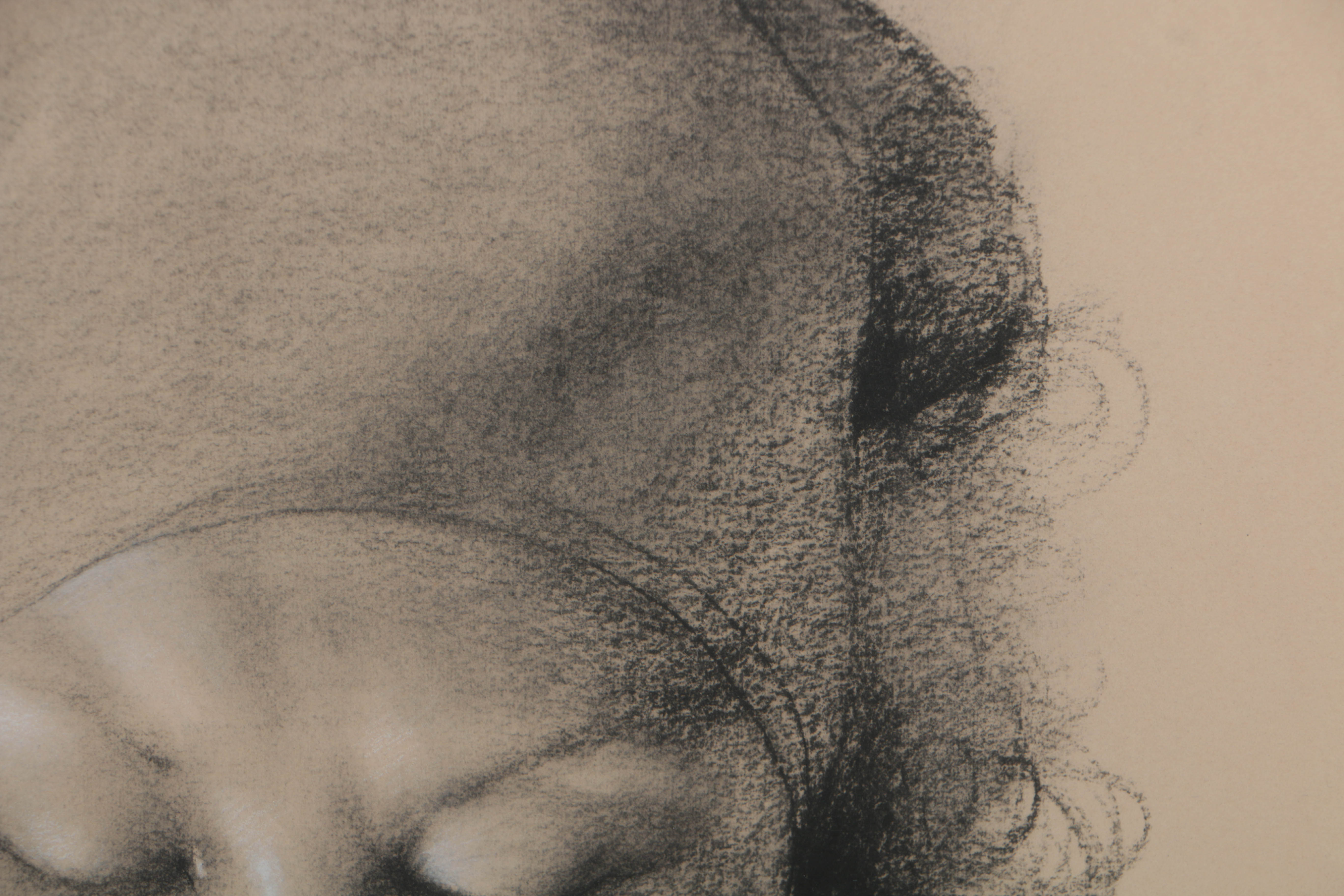 Daniel Sprick Charcoal and Conte Crayon on Paper "Young Girl with Bandana"