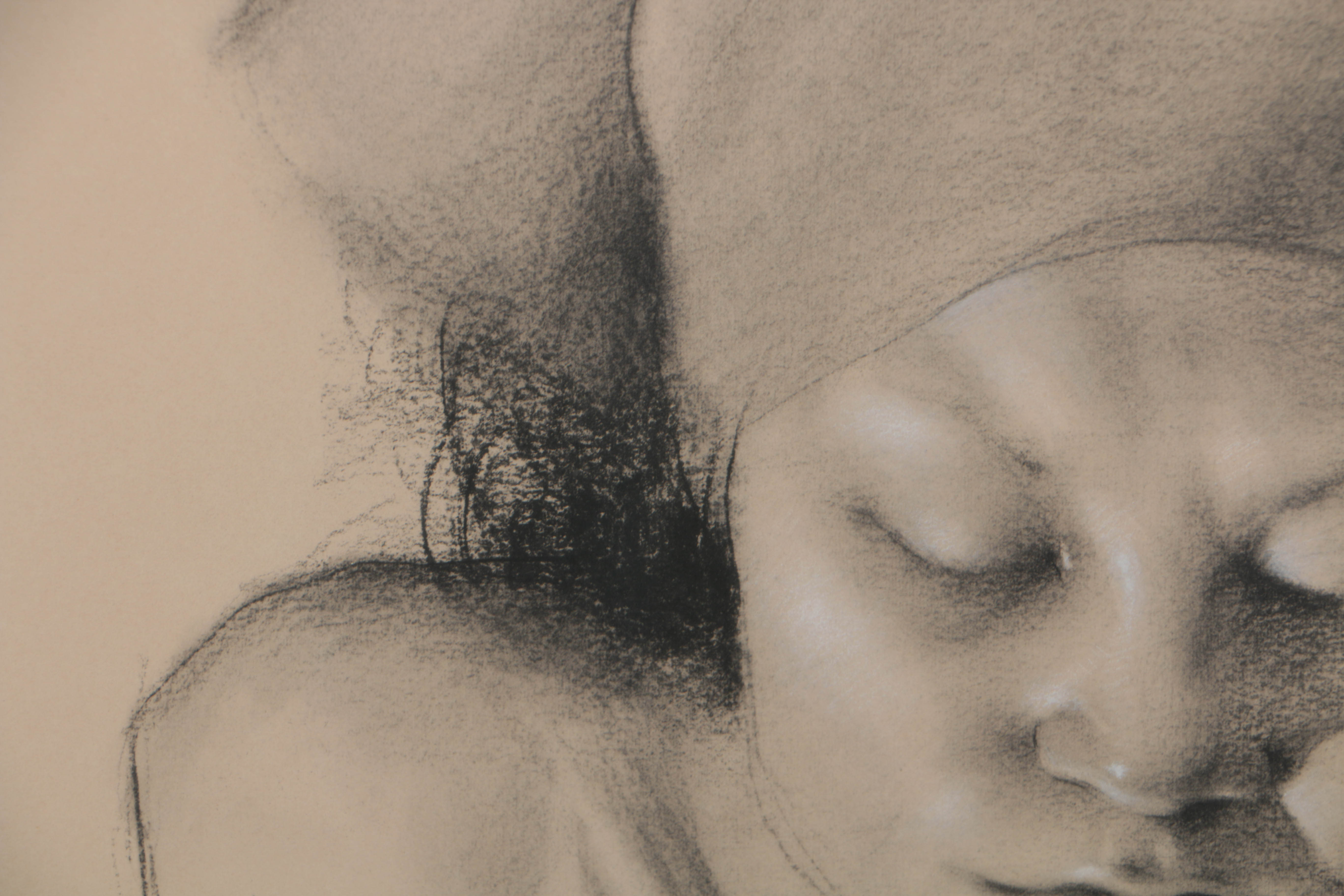Daniel Sprick Charcoal and Conte Crayon on Paper "Young Girl with Bandana"
