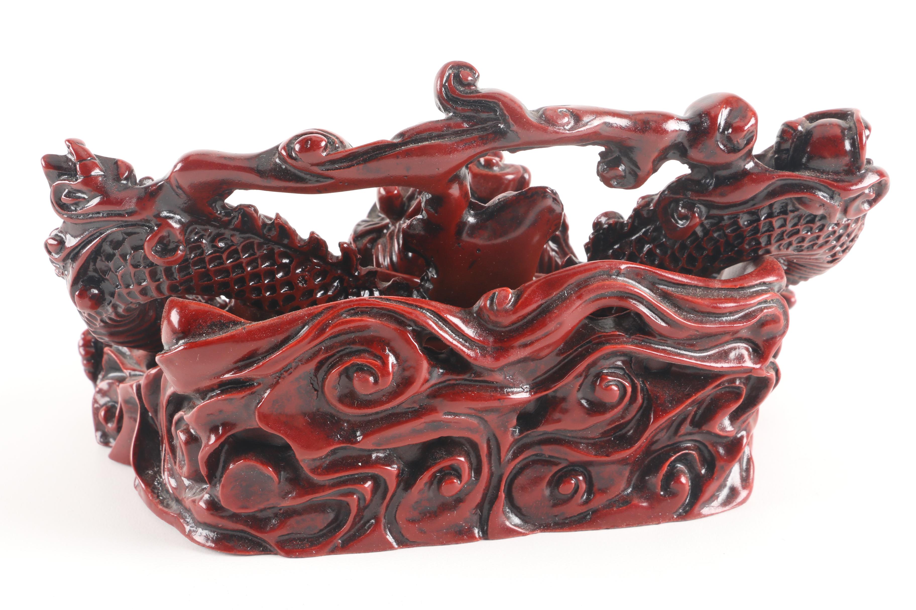 Carved Resin Dragon Stamp and Guardian Lion Yinni Pad Box