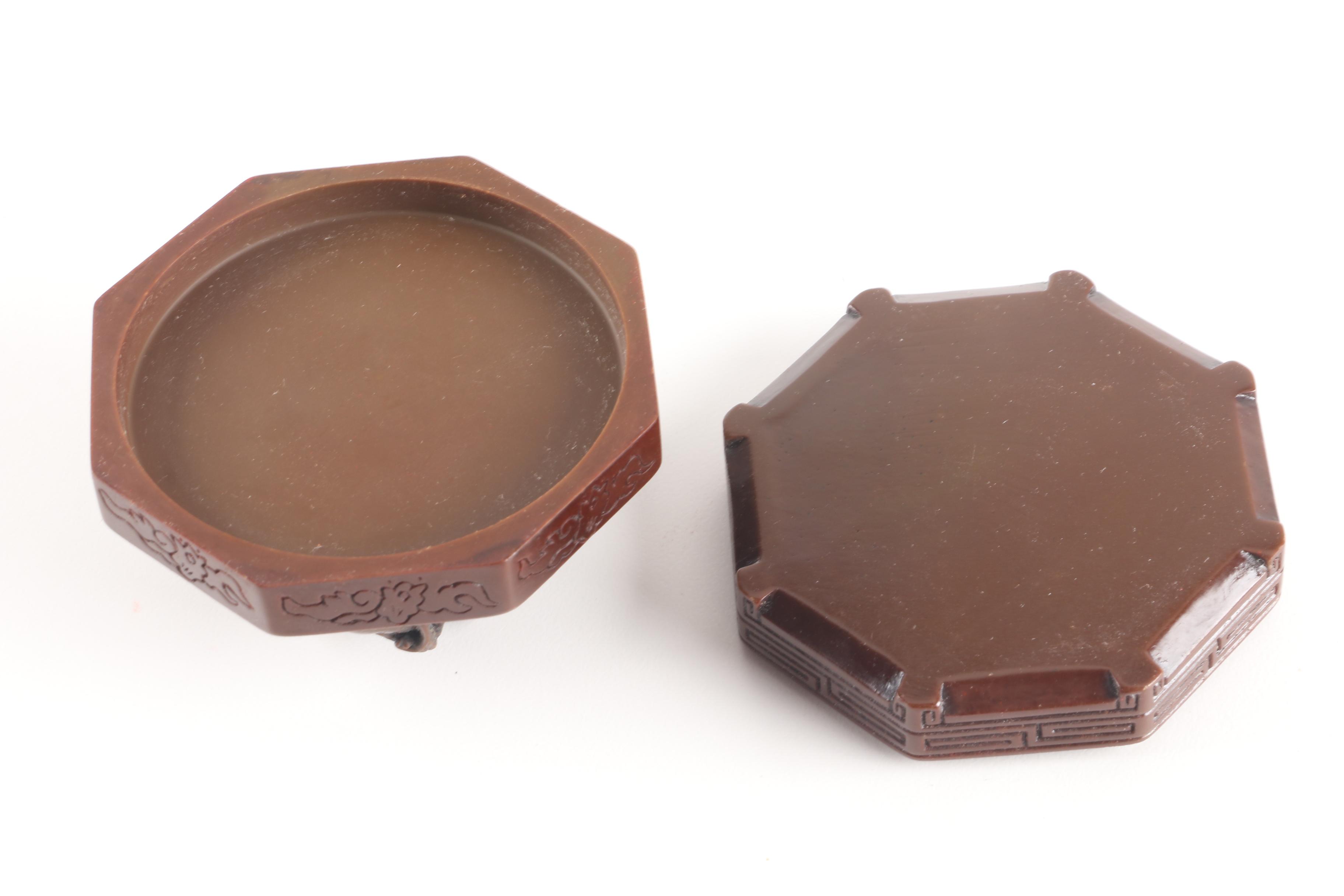 Carved Resin Dragon Stamp and Guardian Lion Yinni Pad Box