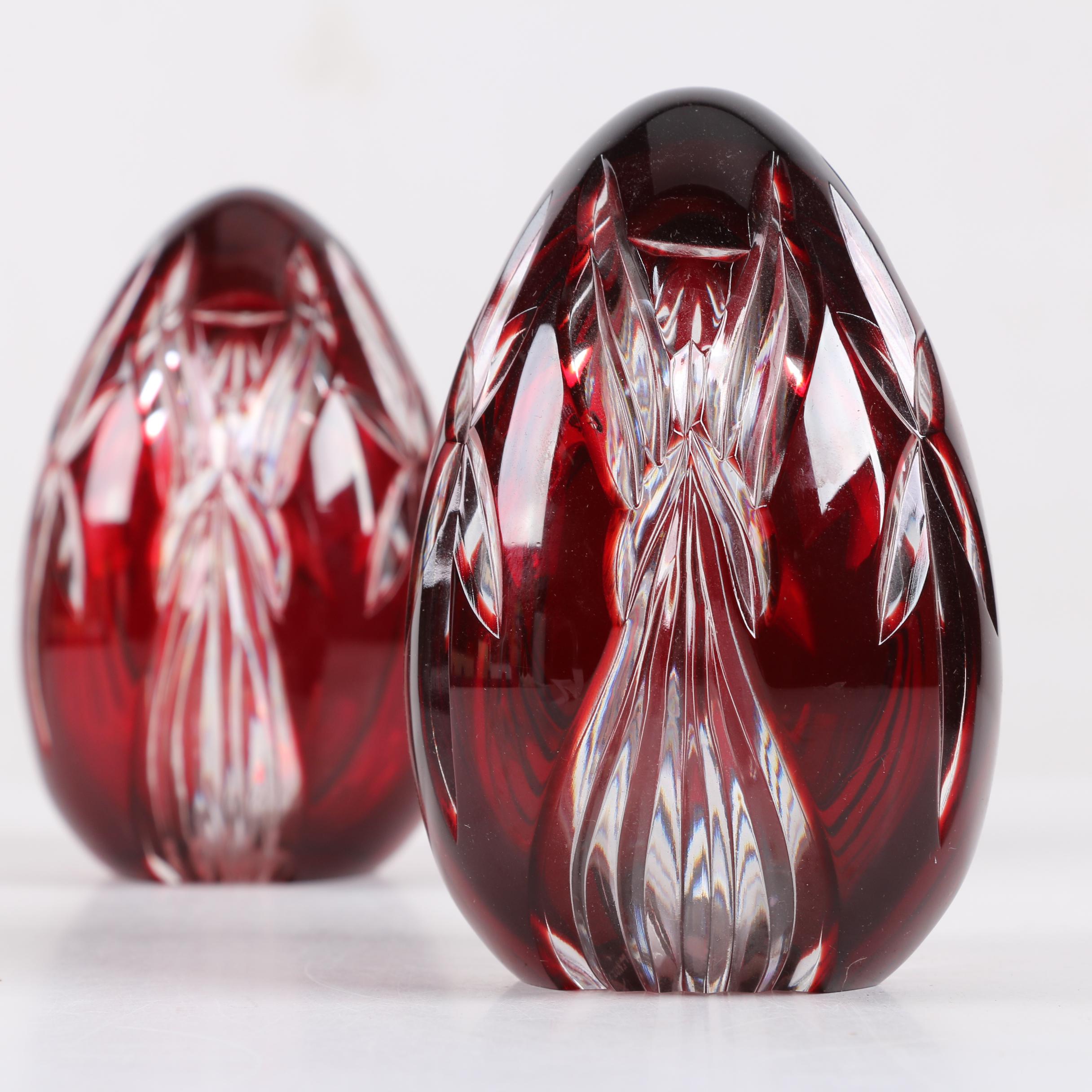 Lenox Cased Ruby Crystal Cut to Clear Egg Paperweights