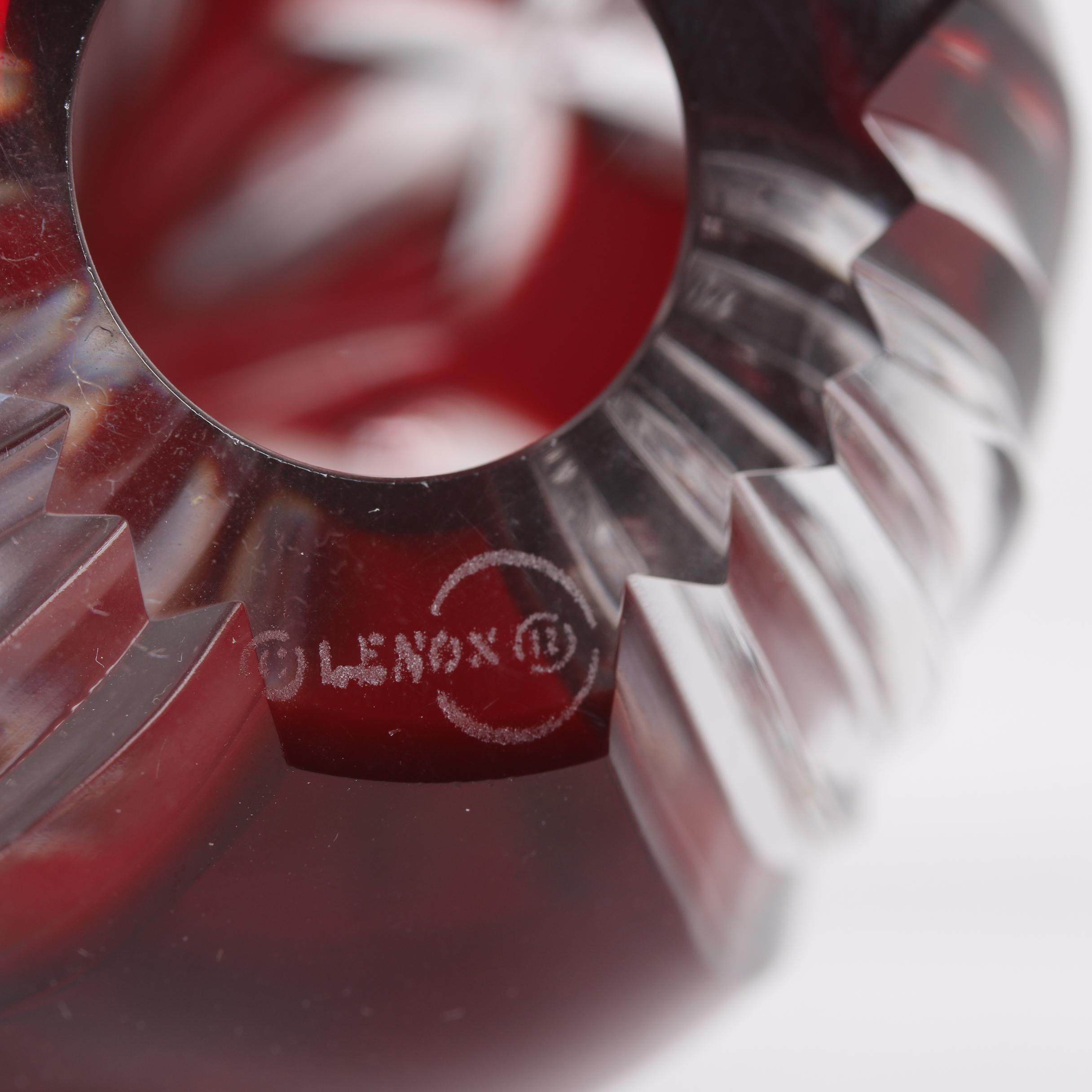 Lenox Cased Ruby Crystal Cut to Clear Egg Paperweights