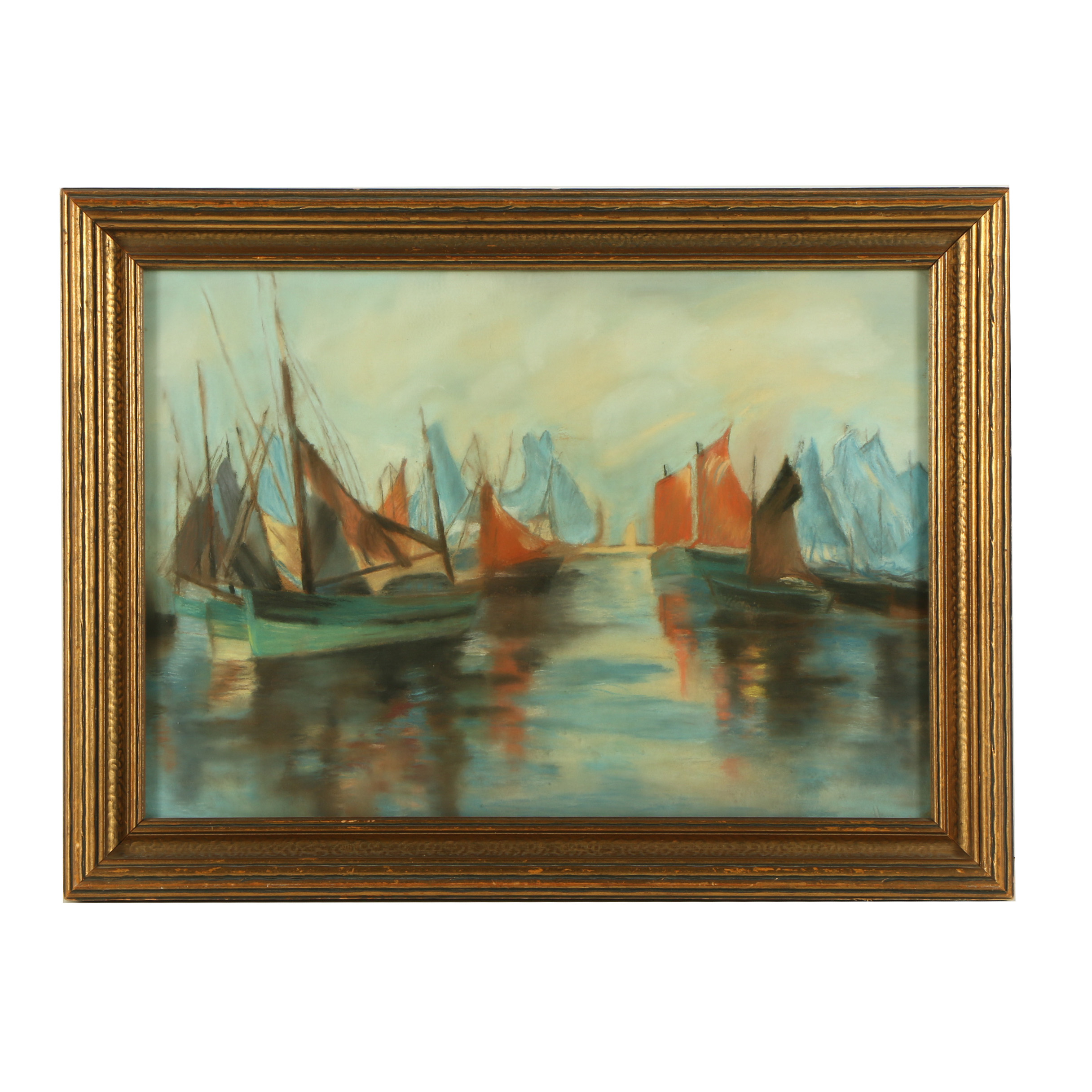 Pastel Drawing of Sailboats on the Water
