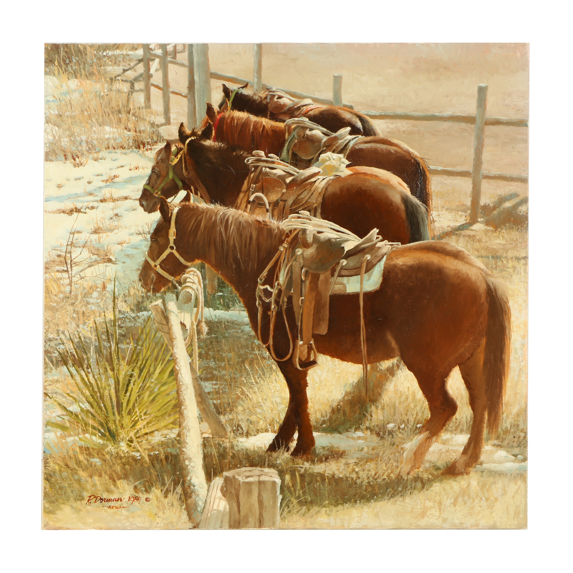 Robert Dorman Vintage Oil Painting of Horses