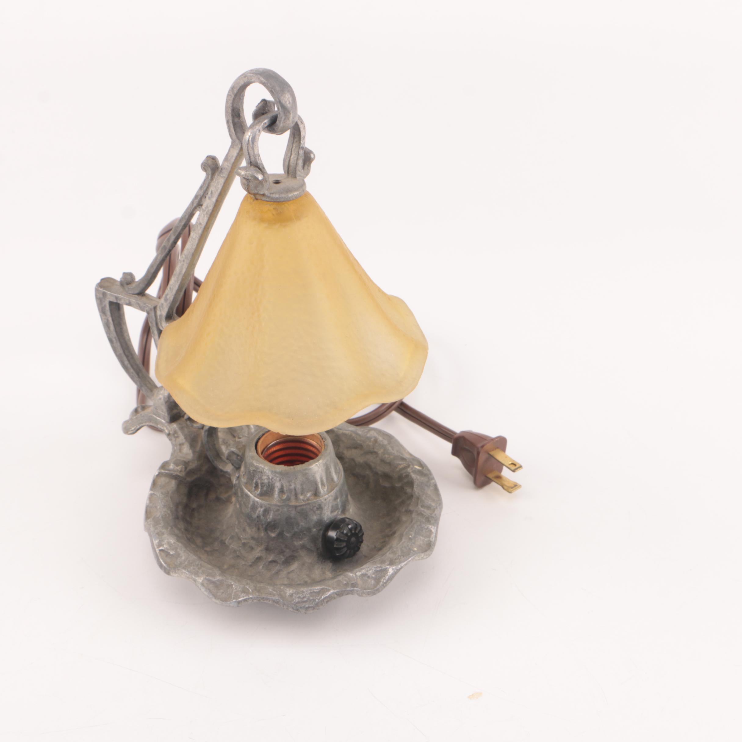 Chamberstick Style Accent Lamp with Tulip Glass Shade