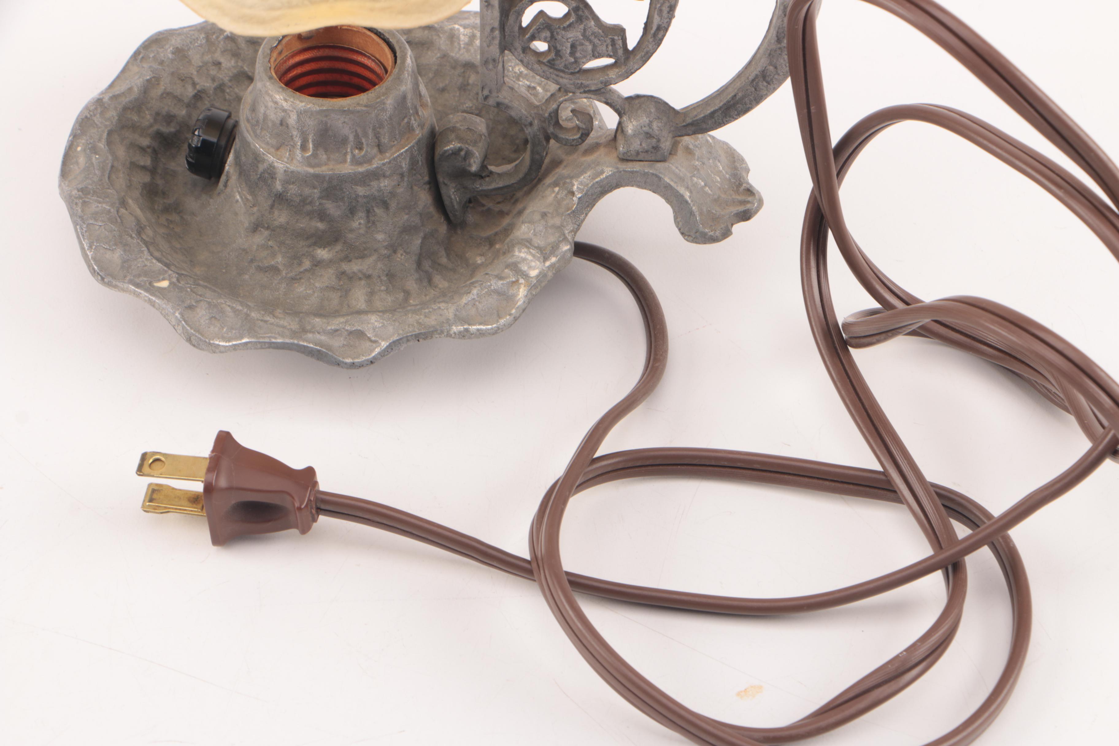 Chamberstick Style Accent Lamp with Tulip Glass Shade