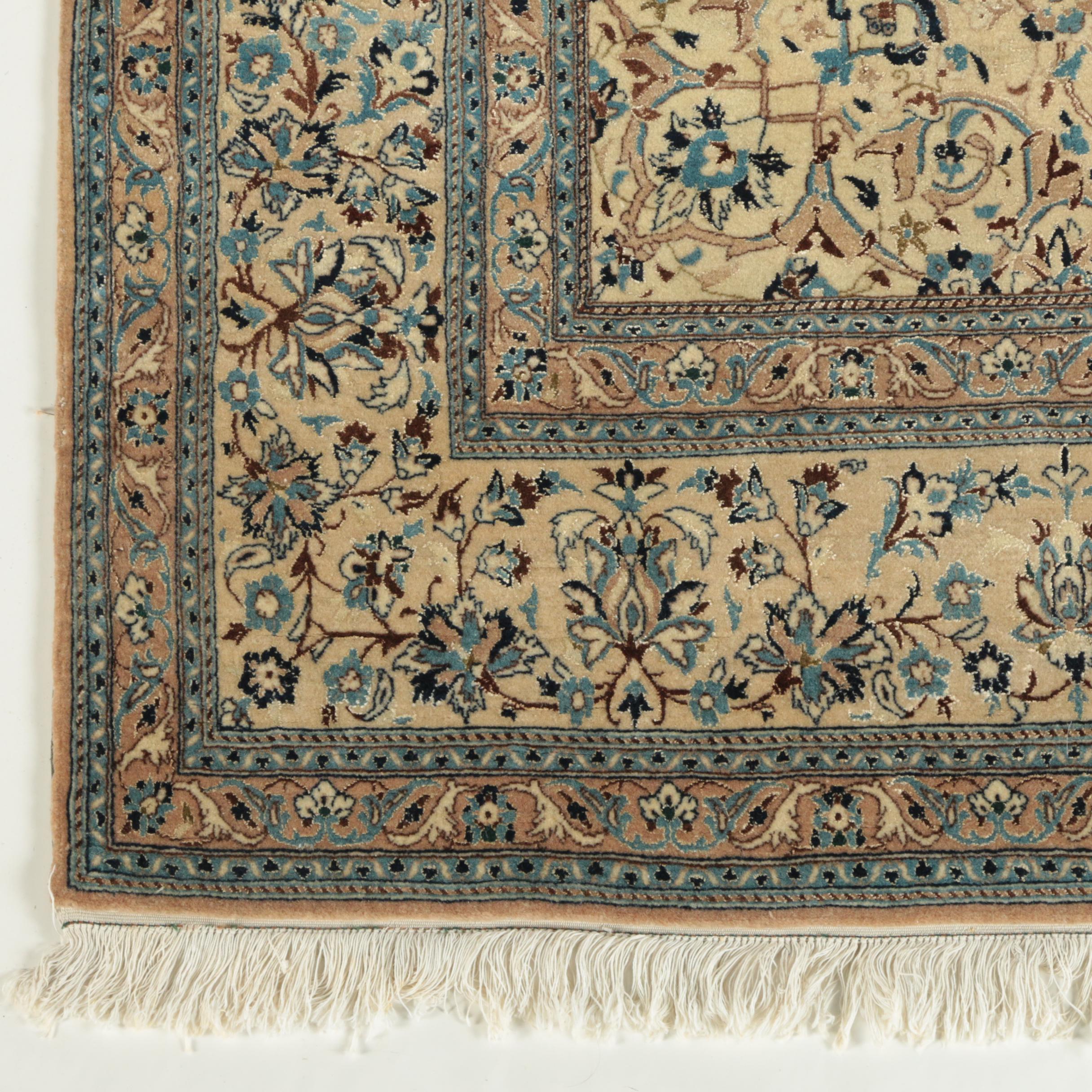 Finely Hand-Knotted Persian Isfahan Wool and Silk Area Rug