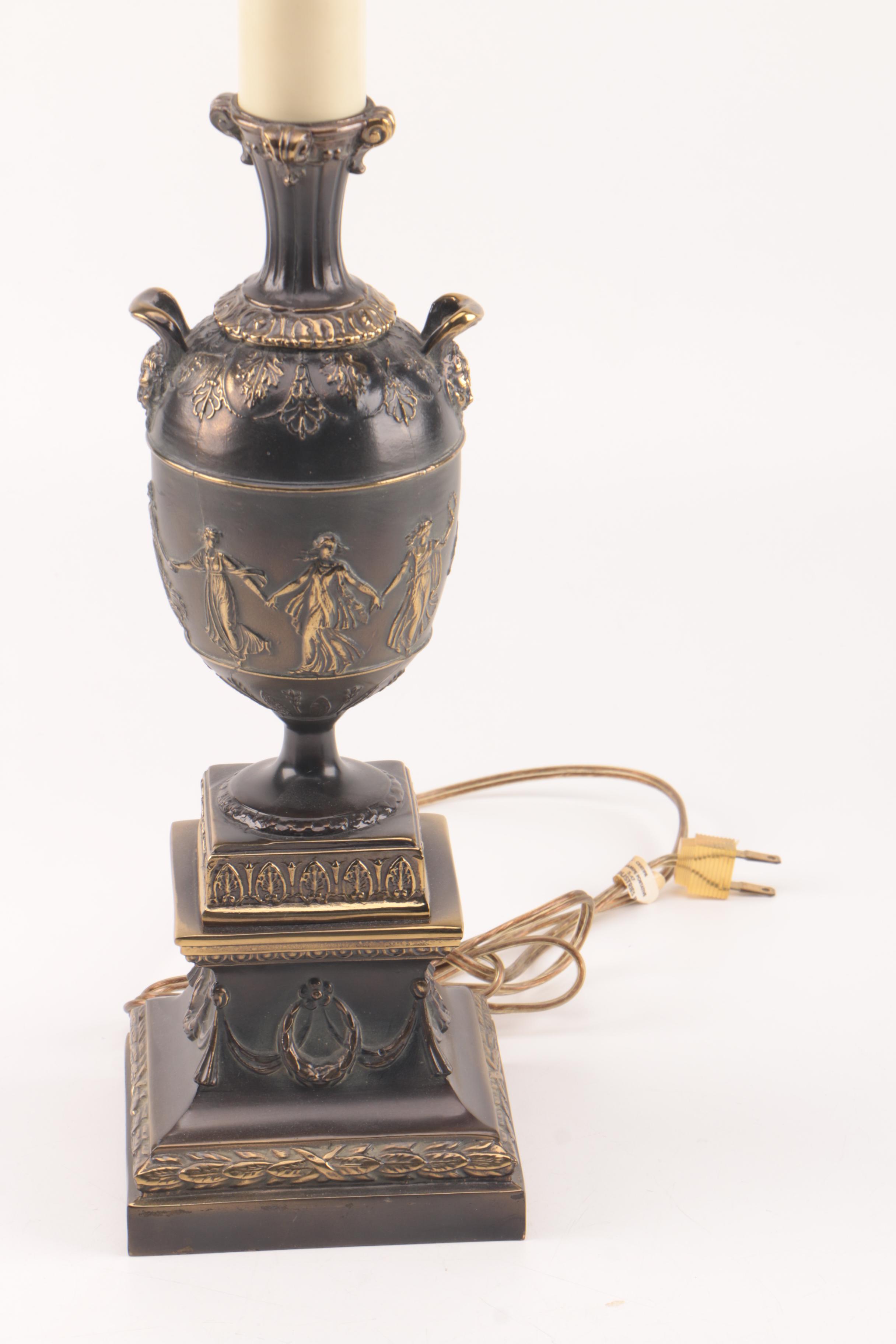 Greek Influenced Urn Shaped Candlestick Style Table Lamp