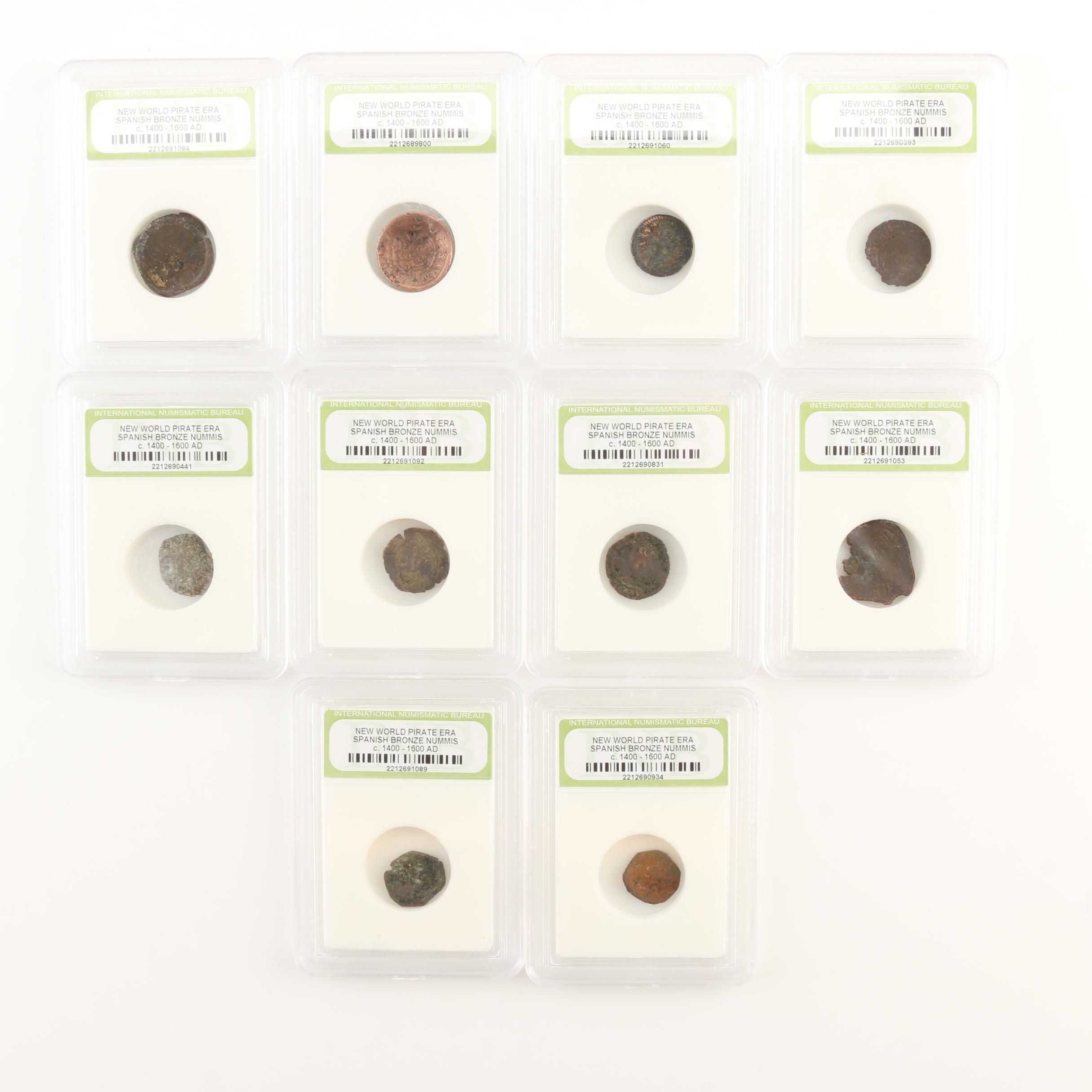 Ten New World Pirate Era Spanish Bronze Coins