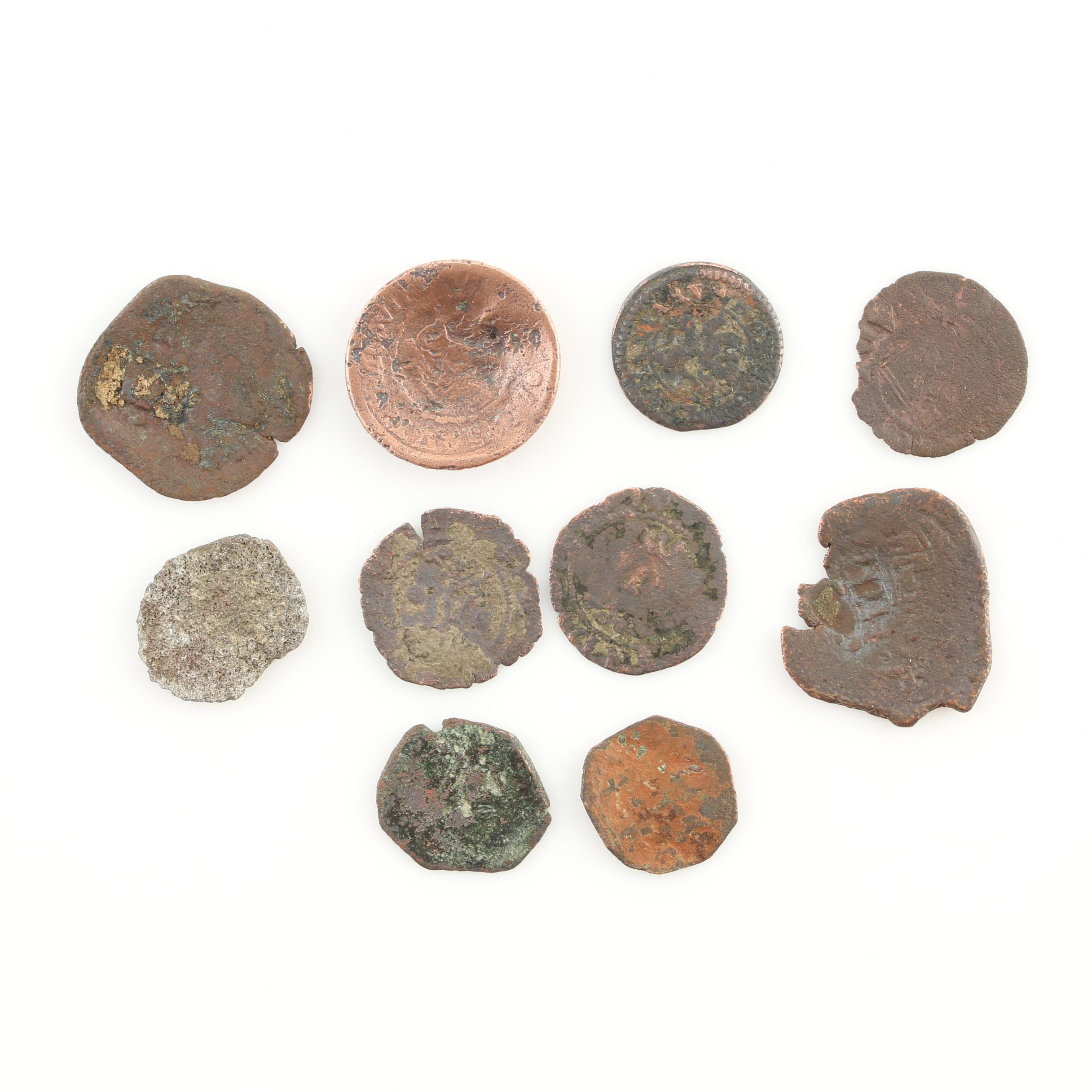 Ten New World Pirate Era Spanish Bronze Coins