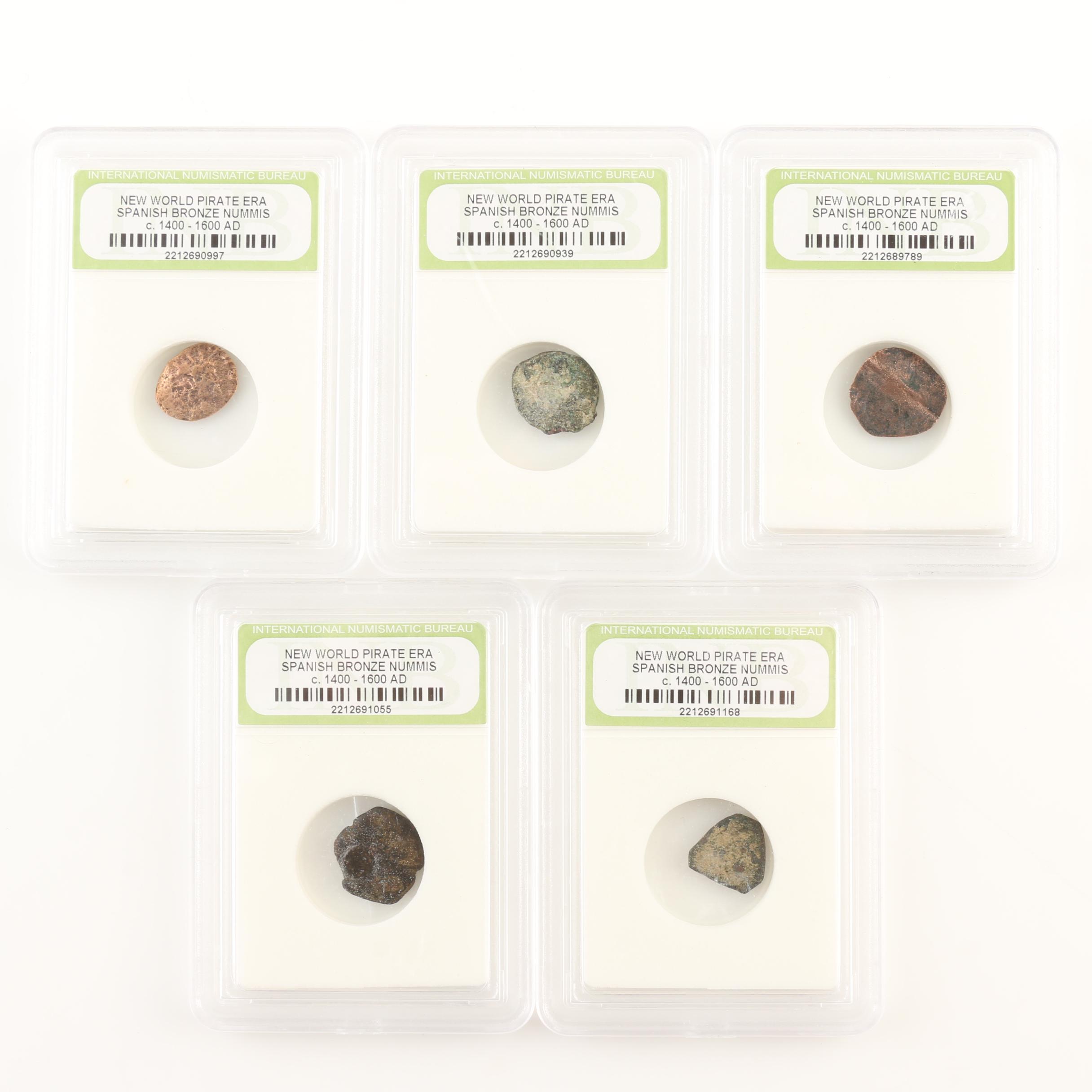Five New World Pirate Era Spanish Bronze Coins