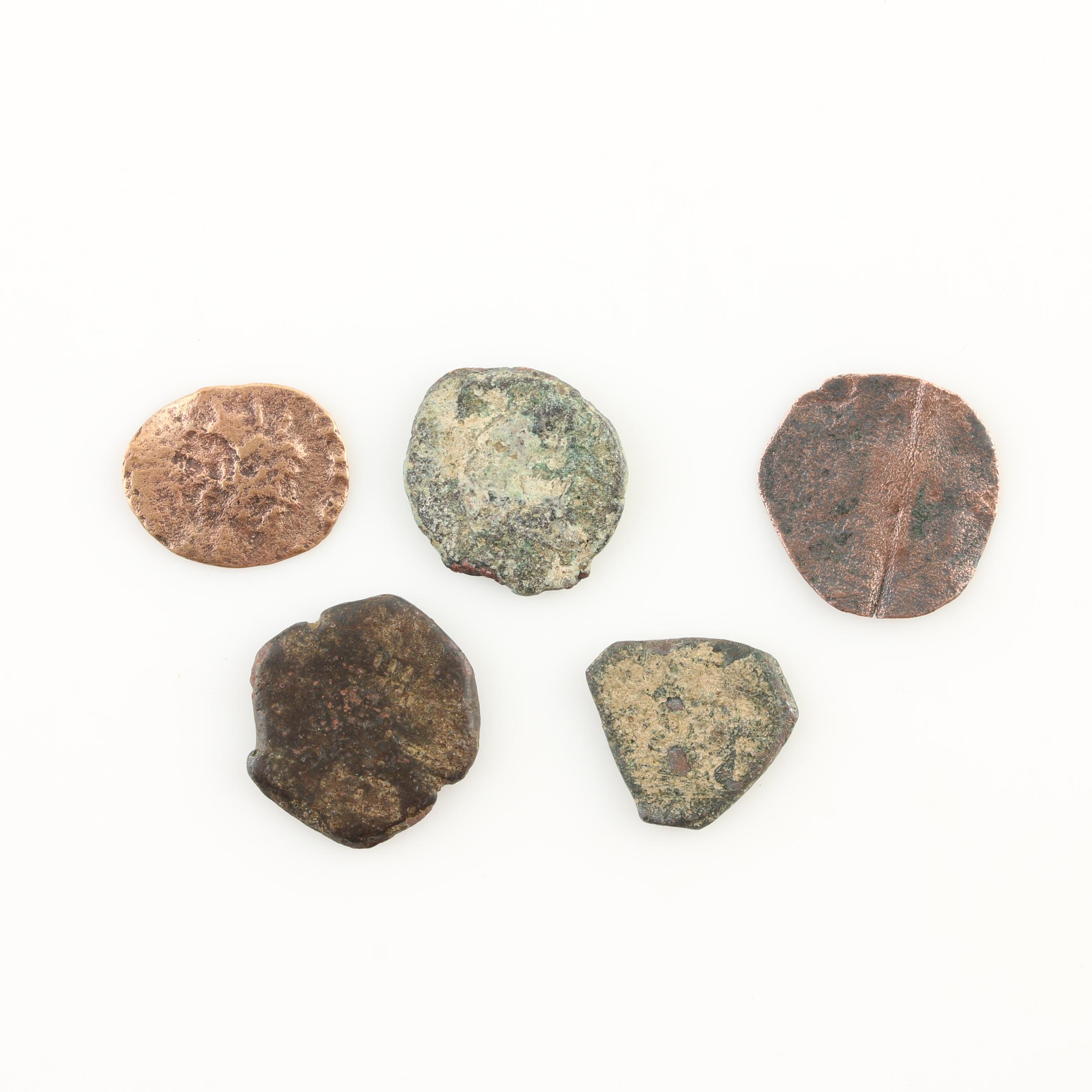 Five New World Pirate Era Spanish Bronze Coins