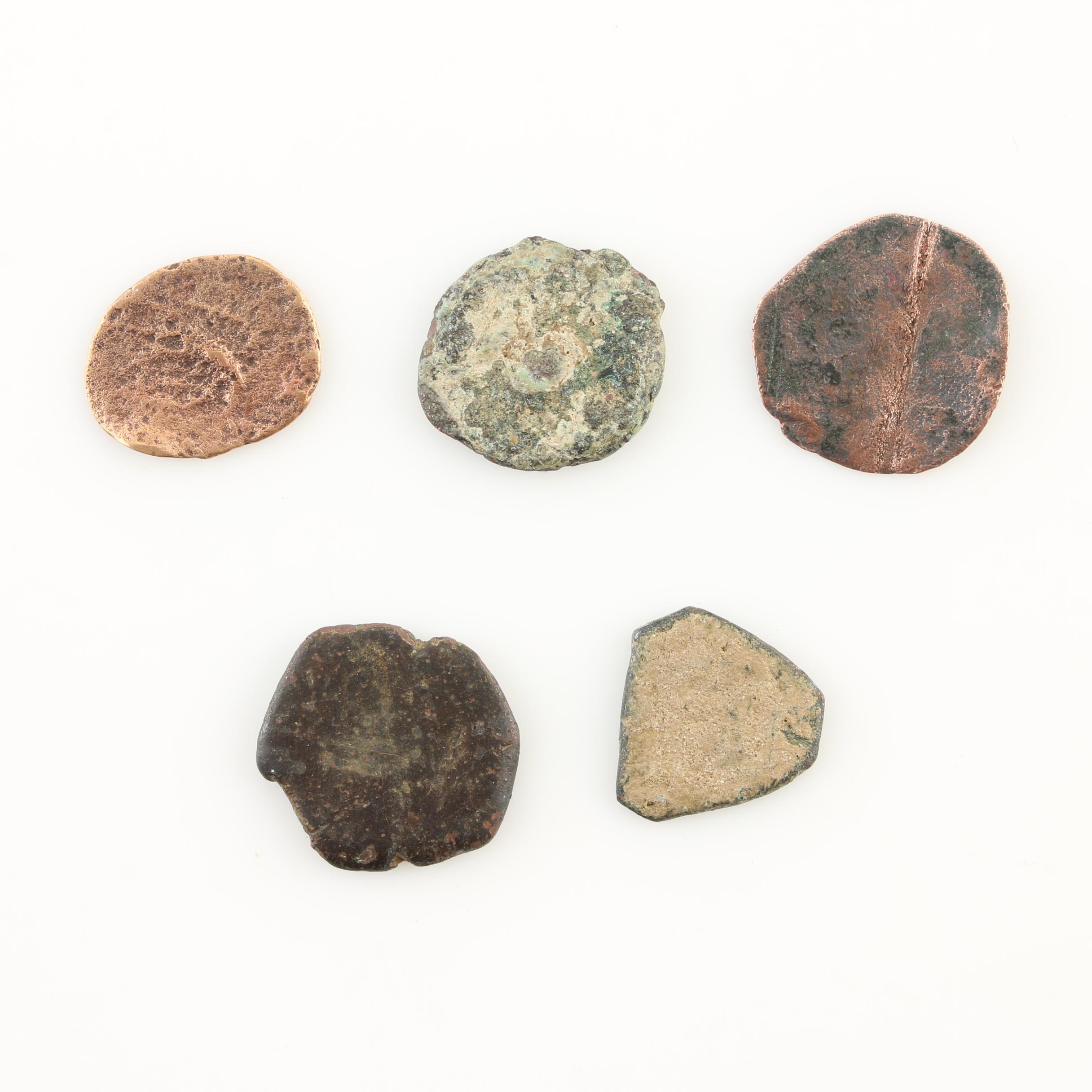 Five New World Pirate Era Spanish Bronze Coins