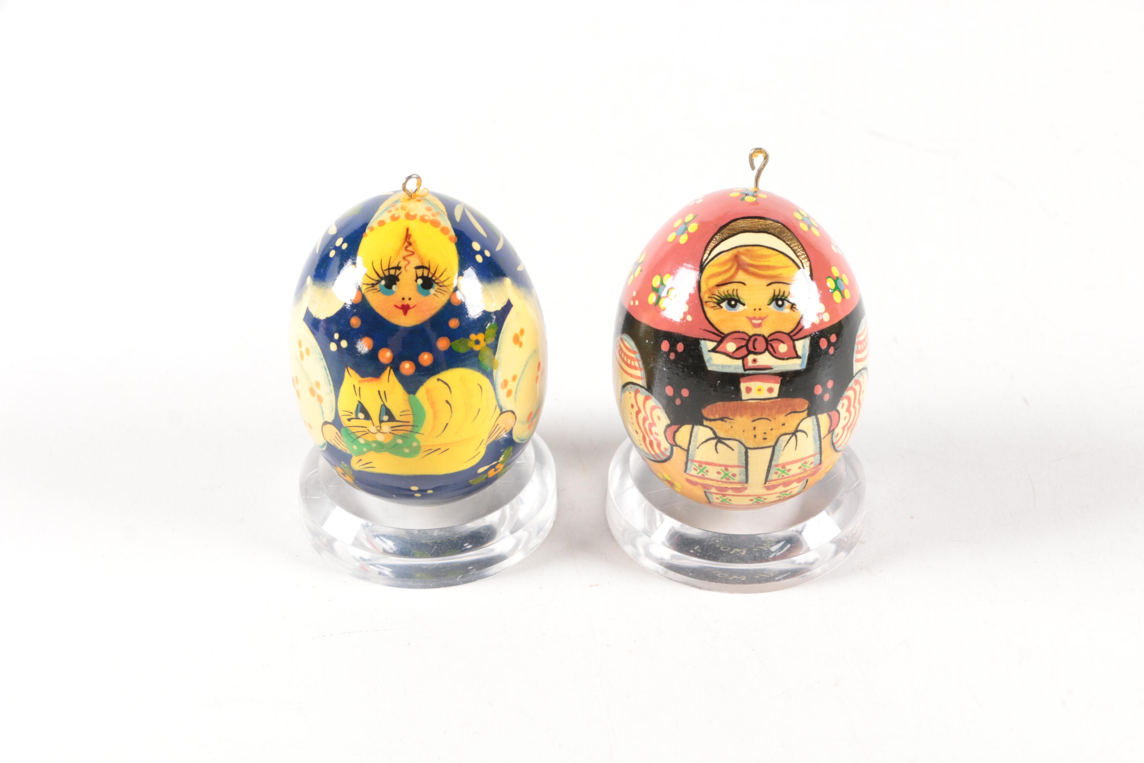Decorative Hand-Painted Egg Figurines and Trinket Box including Kashmir