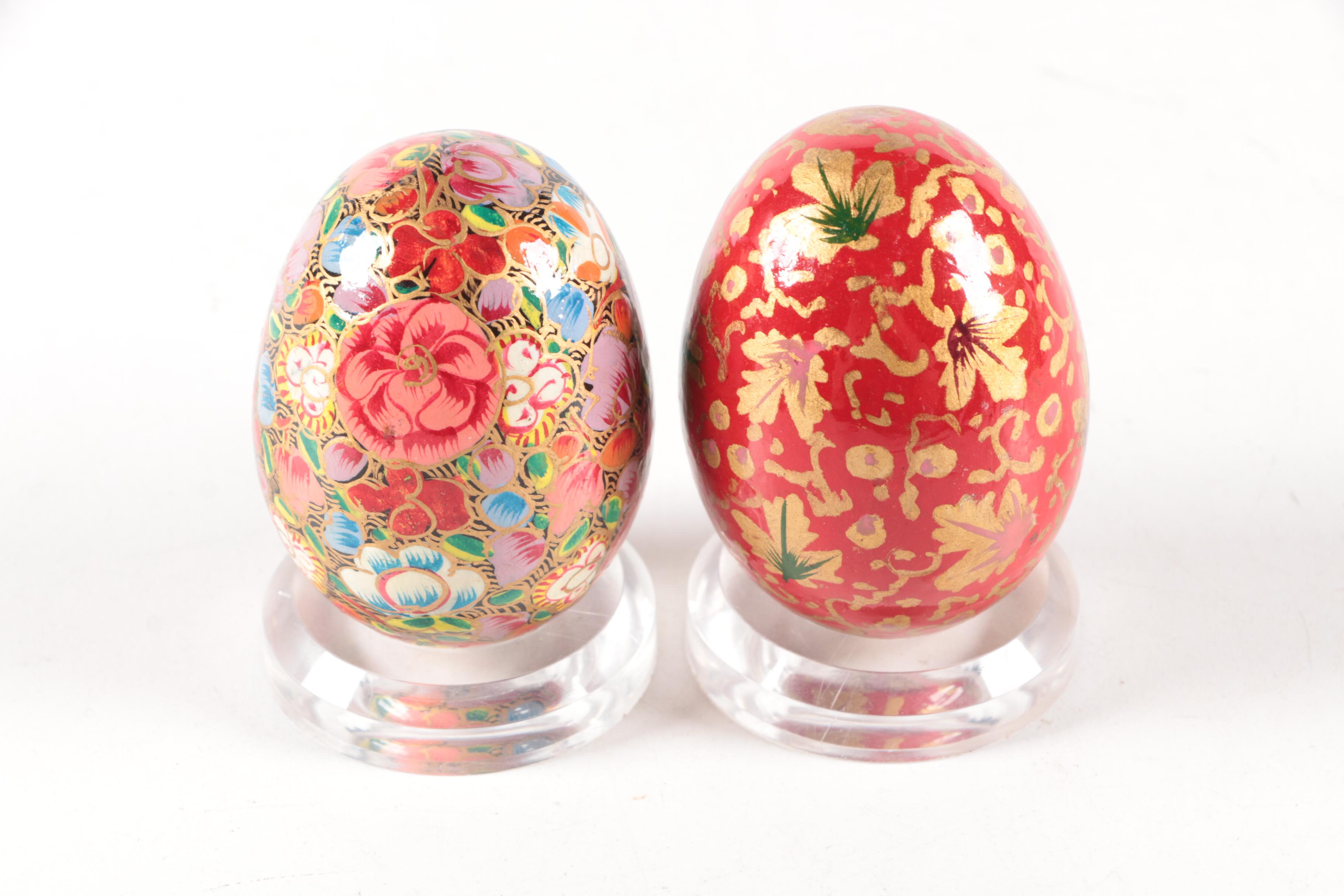 Decorative Hand-Painted Egg Figurines and Trinket Box including Kashmir