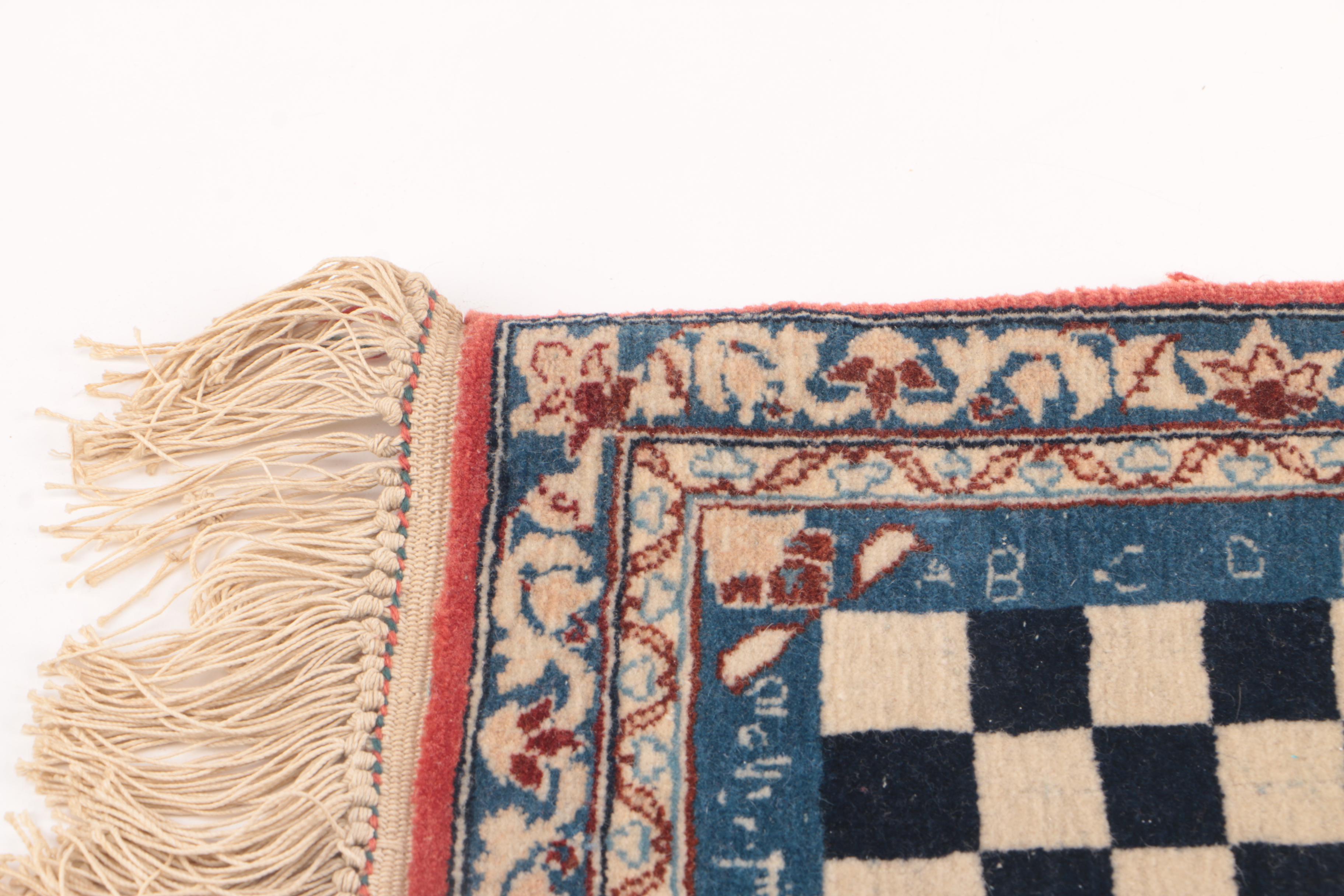 Hand-Knotted Romanian Chess/Checkers Accent Rug