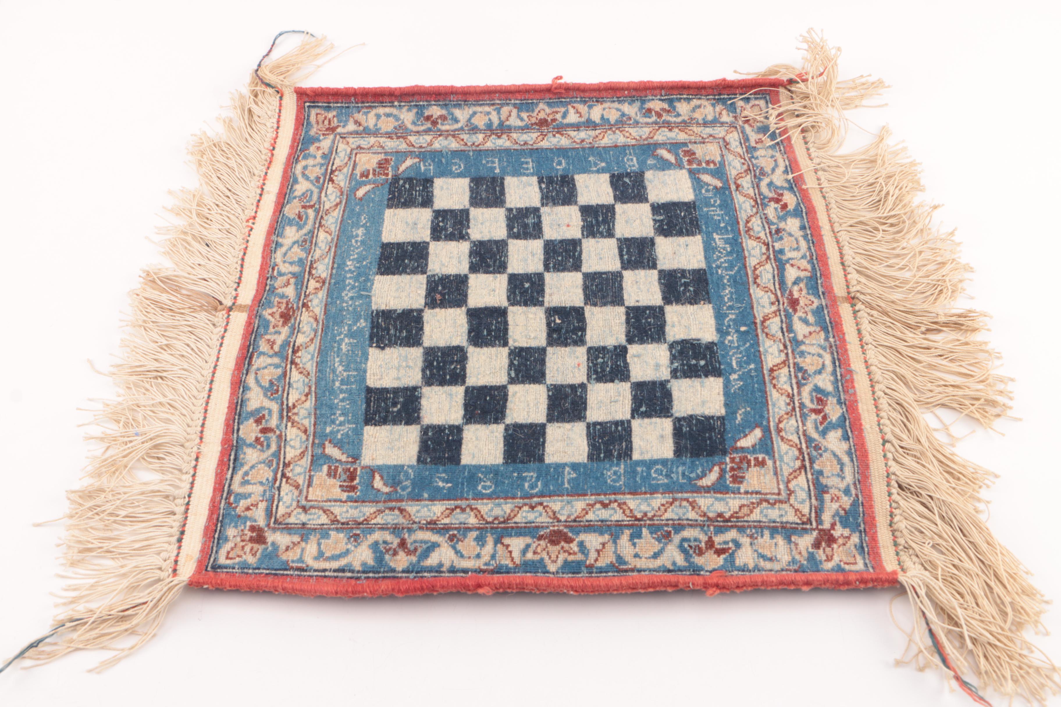 Hand-Knotted Romanian Chess/Checkers Accent Rug
