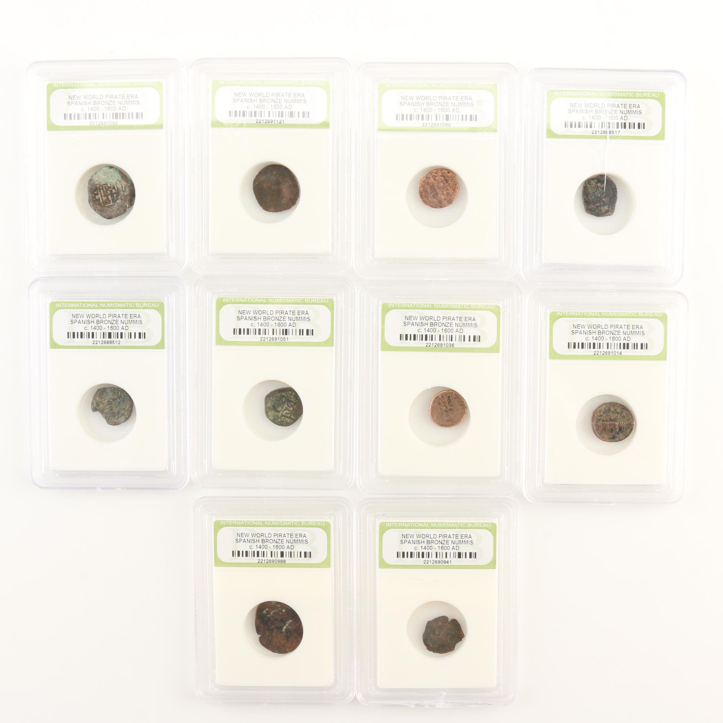Ten New World Pirate Era Spanish Bronze Coins