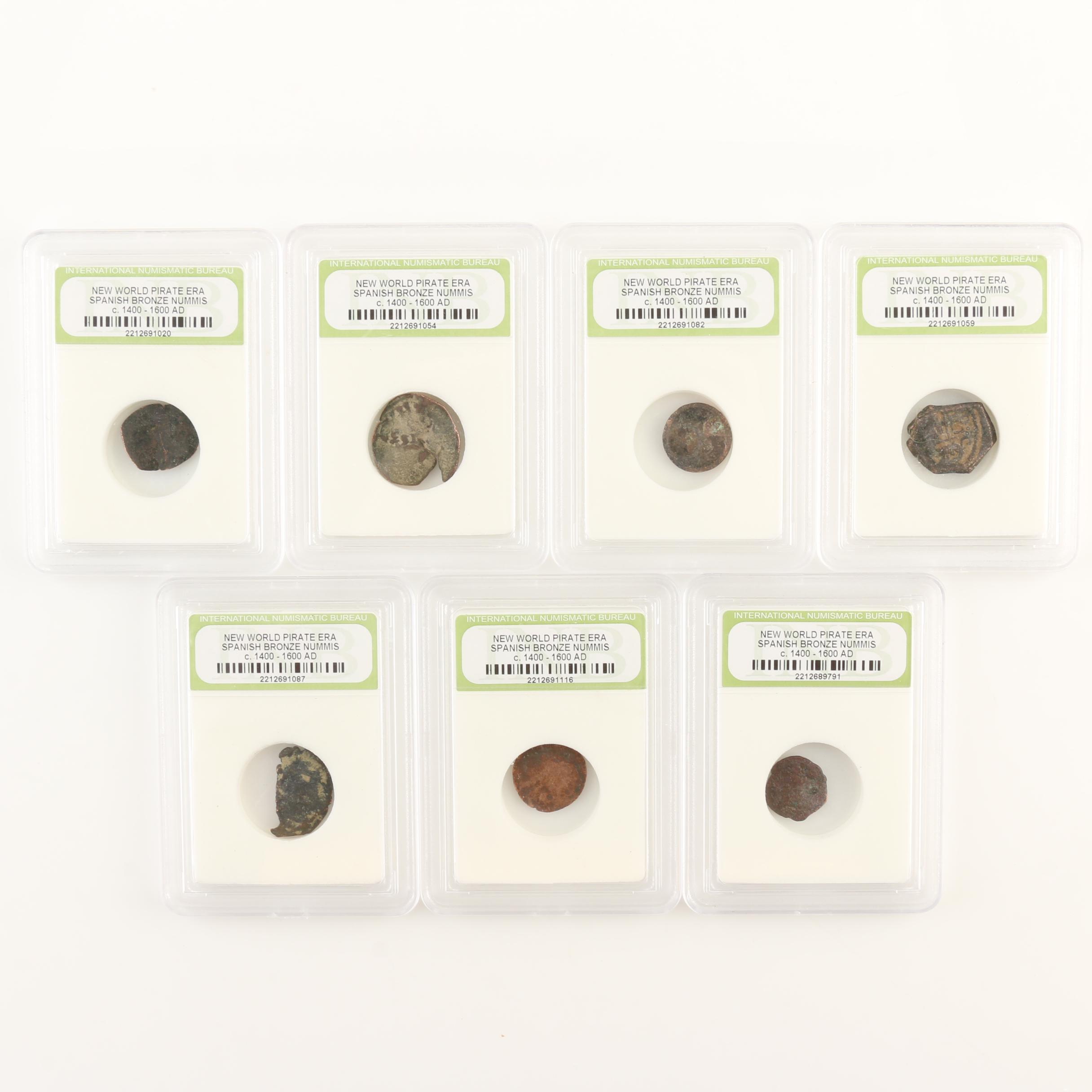 Seven New World Pirate Era Spanish Bronze Coins