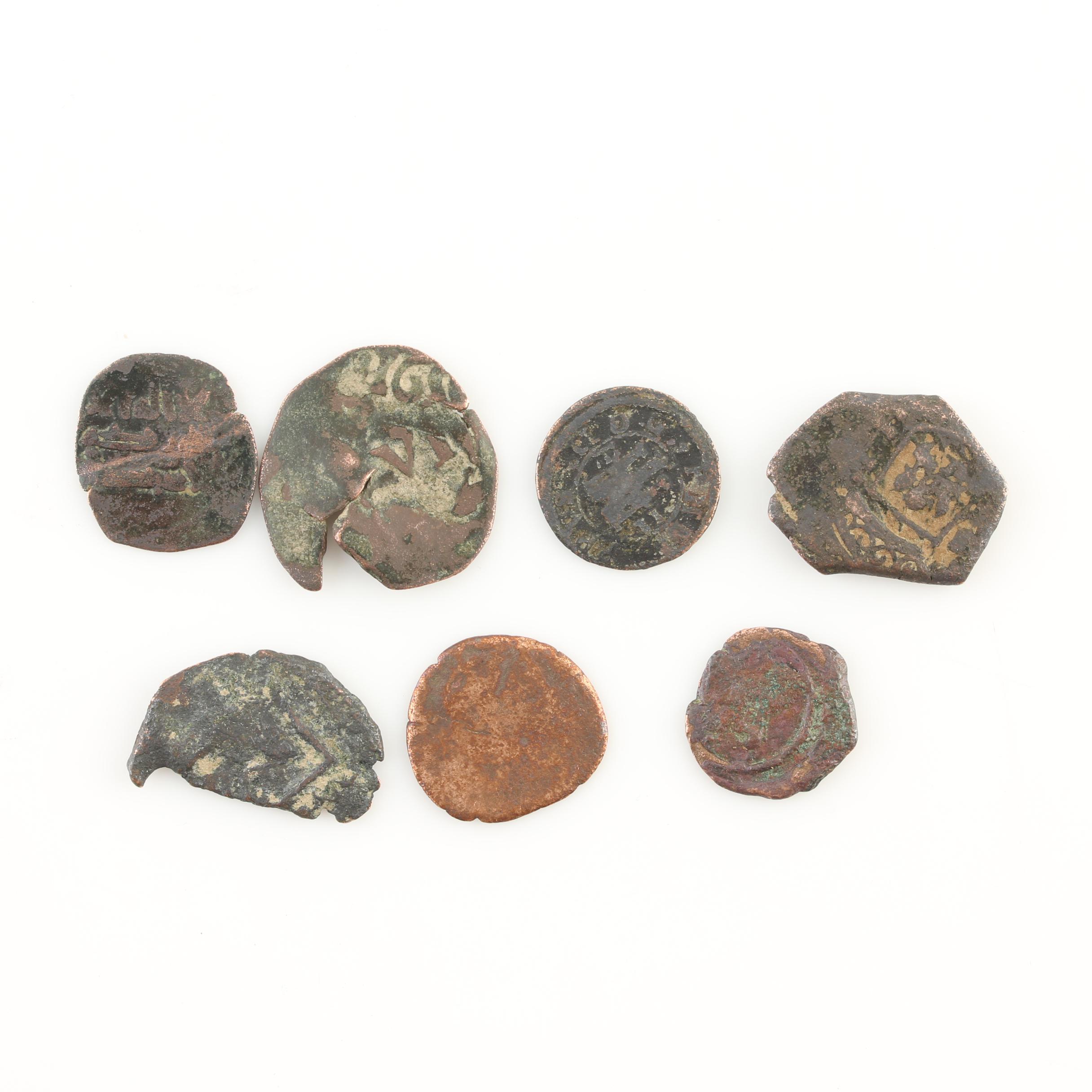 Seven New World Pirate Era Spanish Bronze Coins