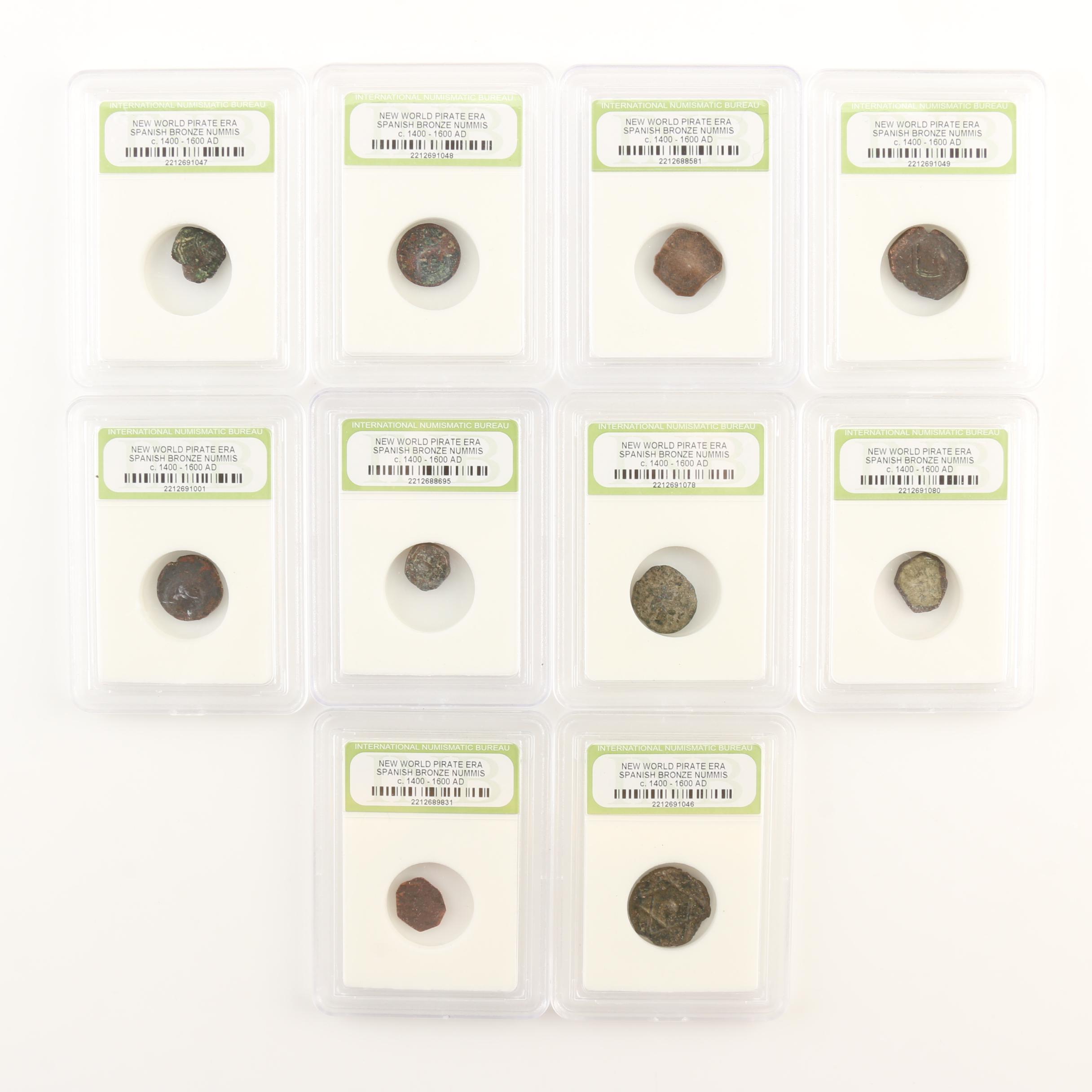 Ten New World Pirate Era Spanish Bronze Coins