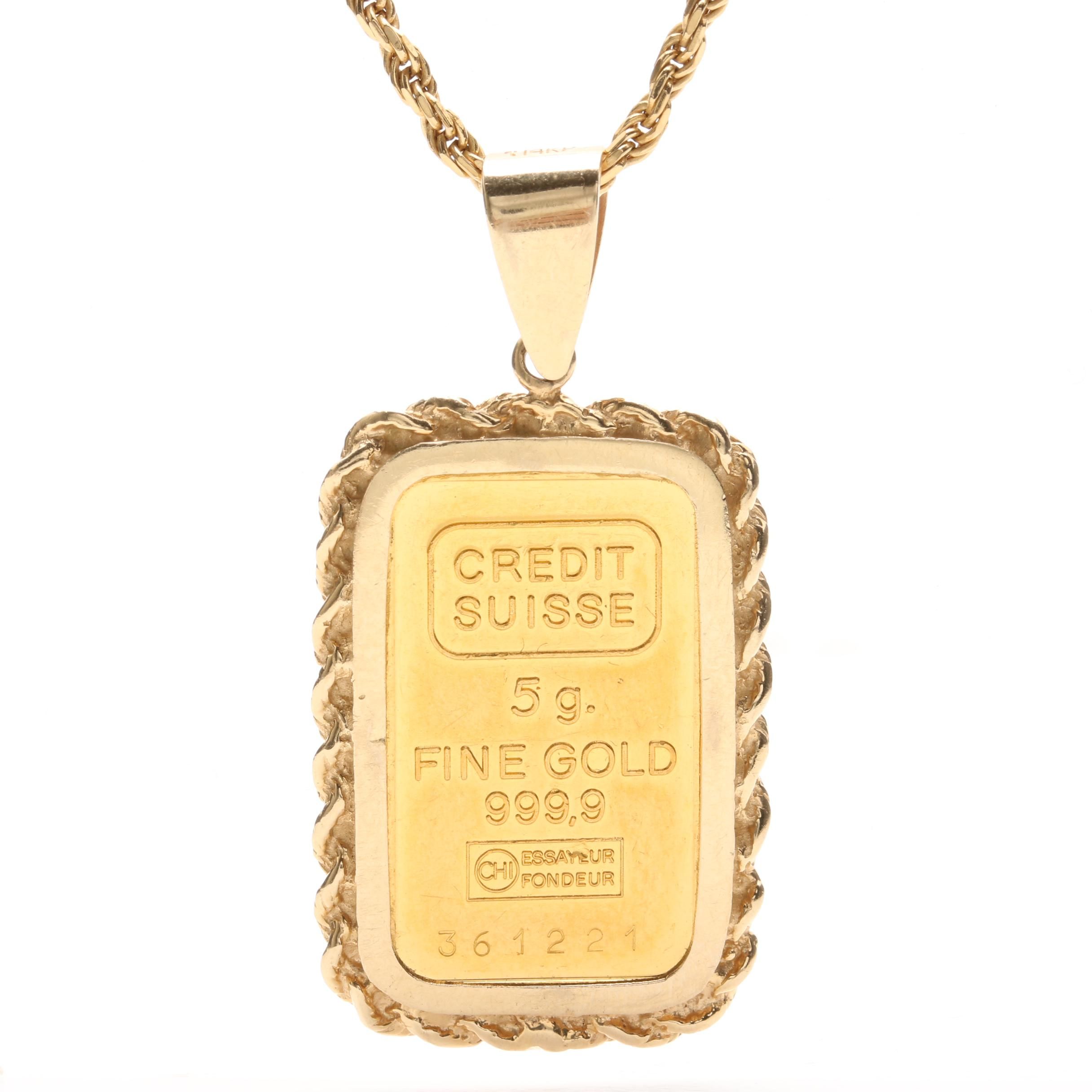 14K, 18K, and Fine Yellow Gold Credit Suisse Ingot Pendant Necklace