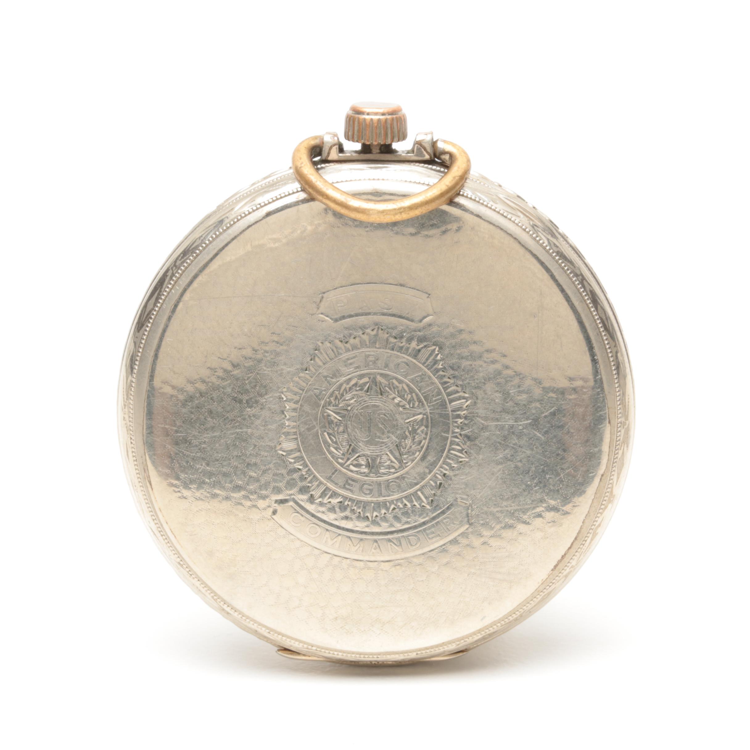 Elgin 14K Gold Filled Open Face American Legion "Past Commander" Pocket Watch