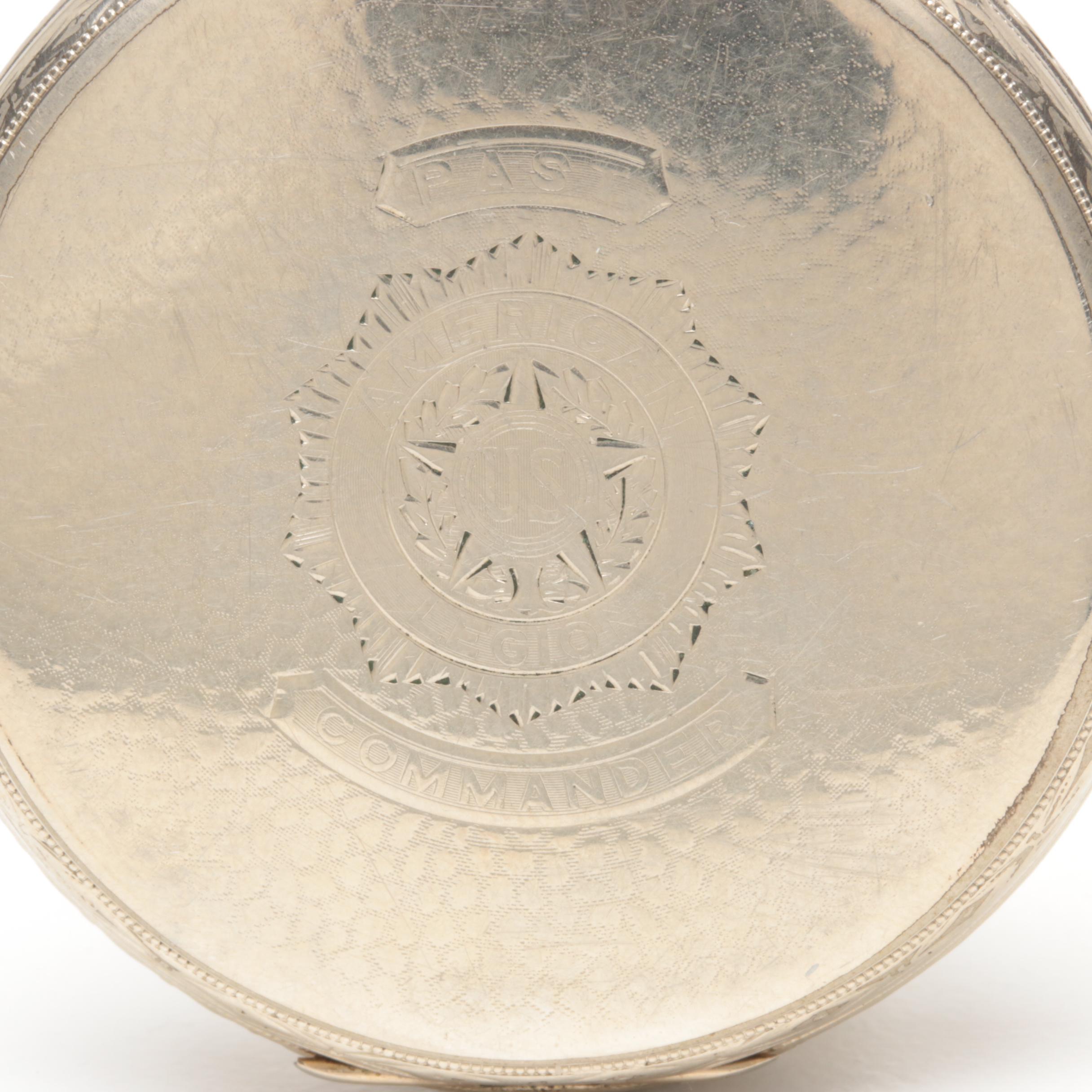 Elgin 14K Gold Filled Open Face American Legion "Past Commander" Pocket Watch