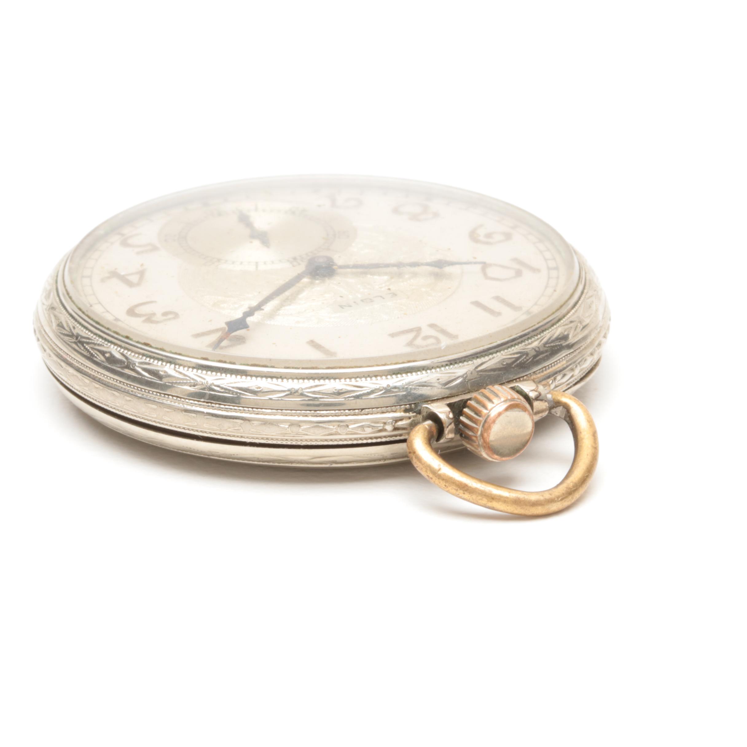 Elgin 14K Gold Filled Open Face American Legion "Past Commander" Pocket Watch