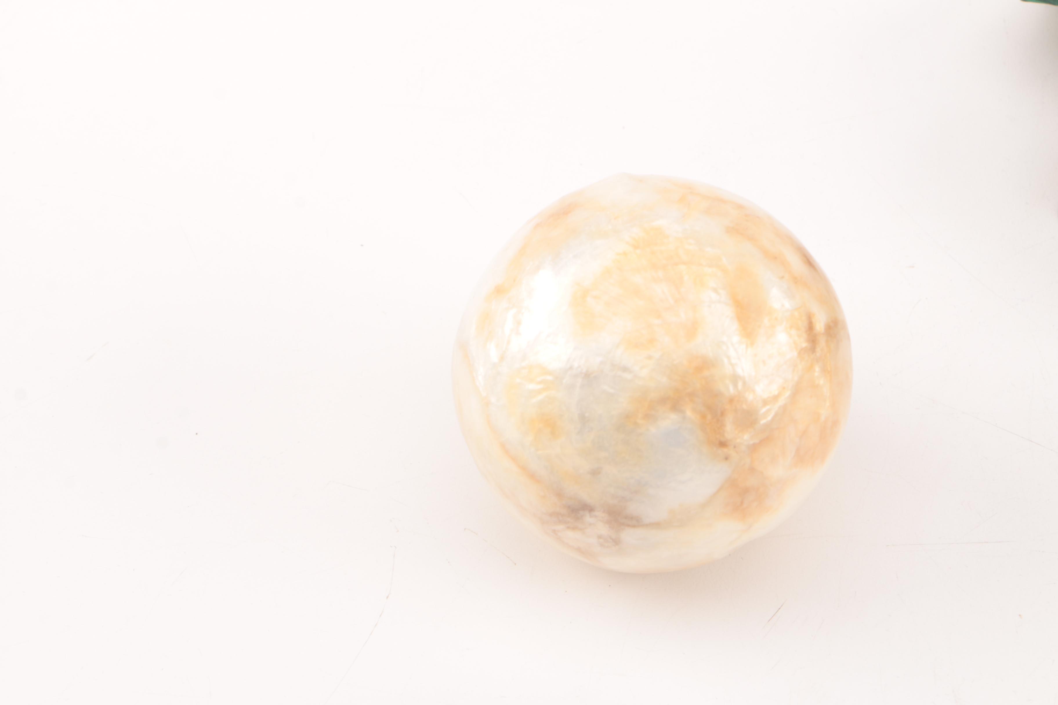 Malachite Trinket Box, Capiz Shell Sphere and Marble Pyramidal Paperweight