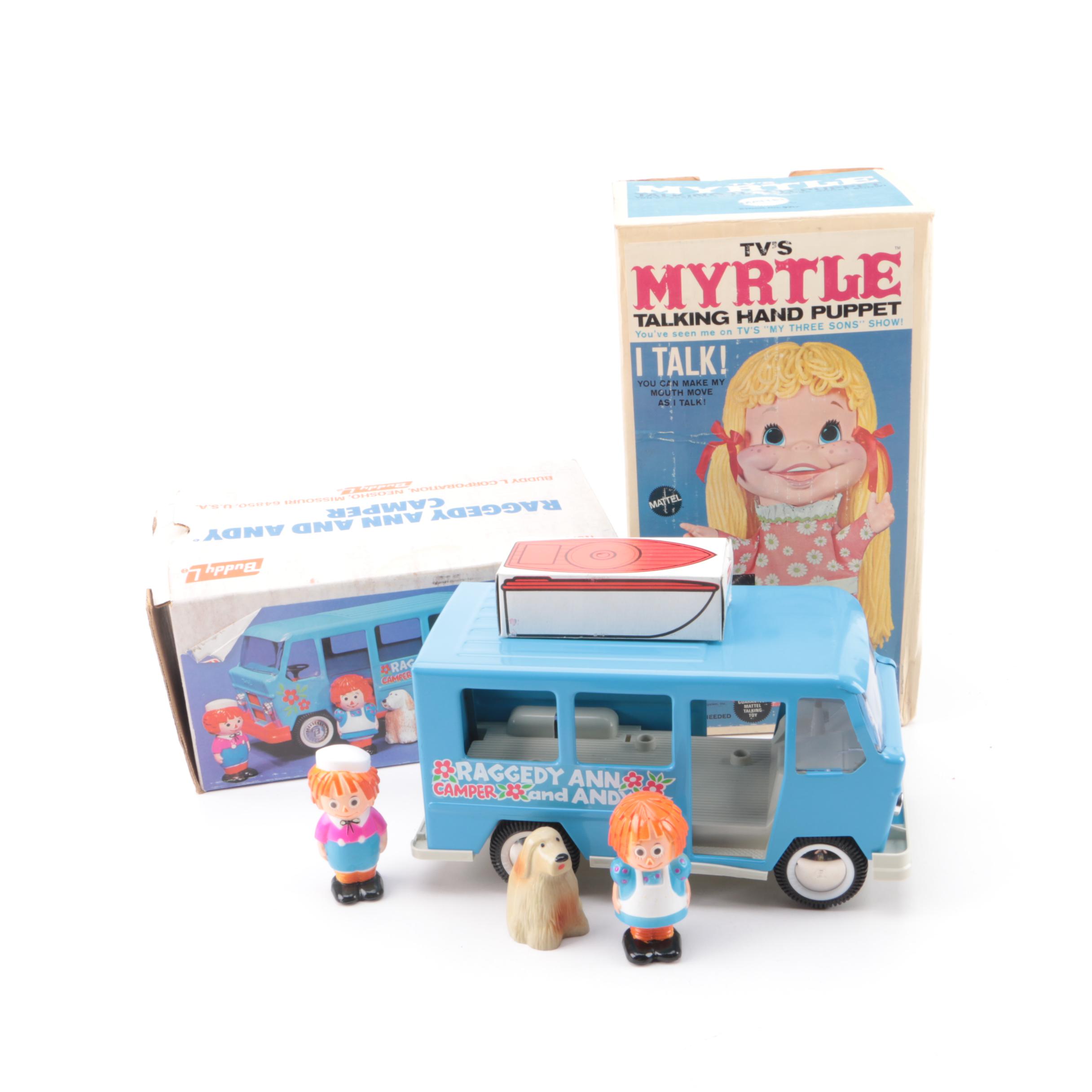 1960s Buddy L "Raggedy Ann and Andy" Camper and Mattel "Myrtle" Hand Puppet