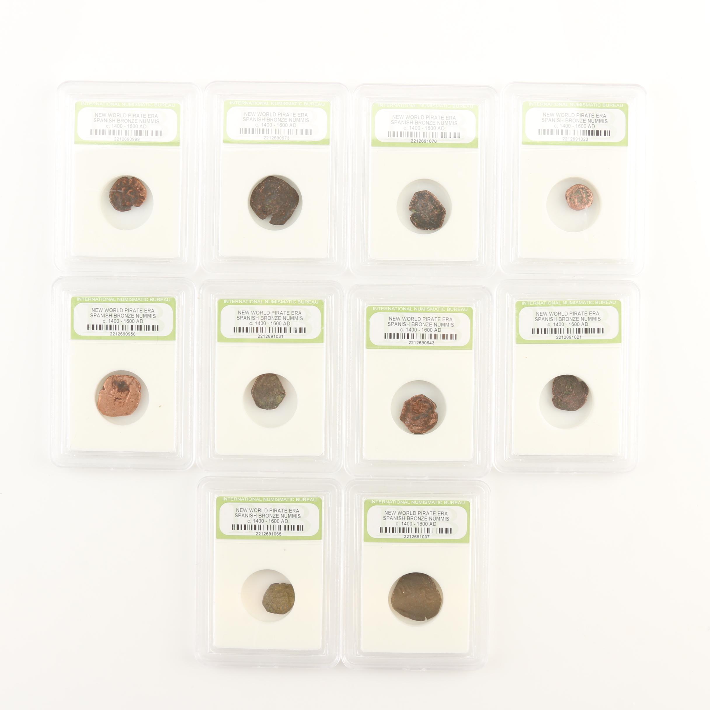 Ten New World Pirate Era Spanish Bronze Coins