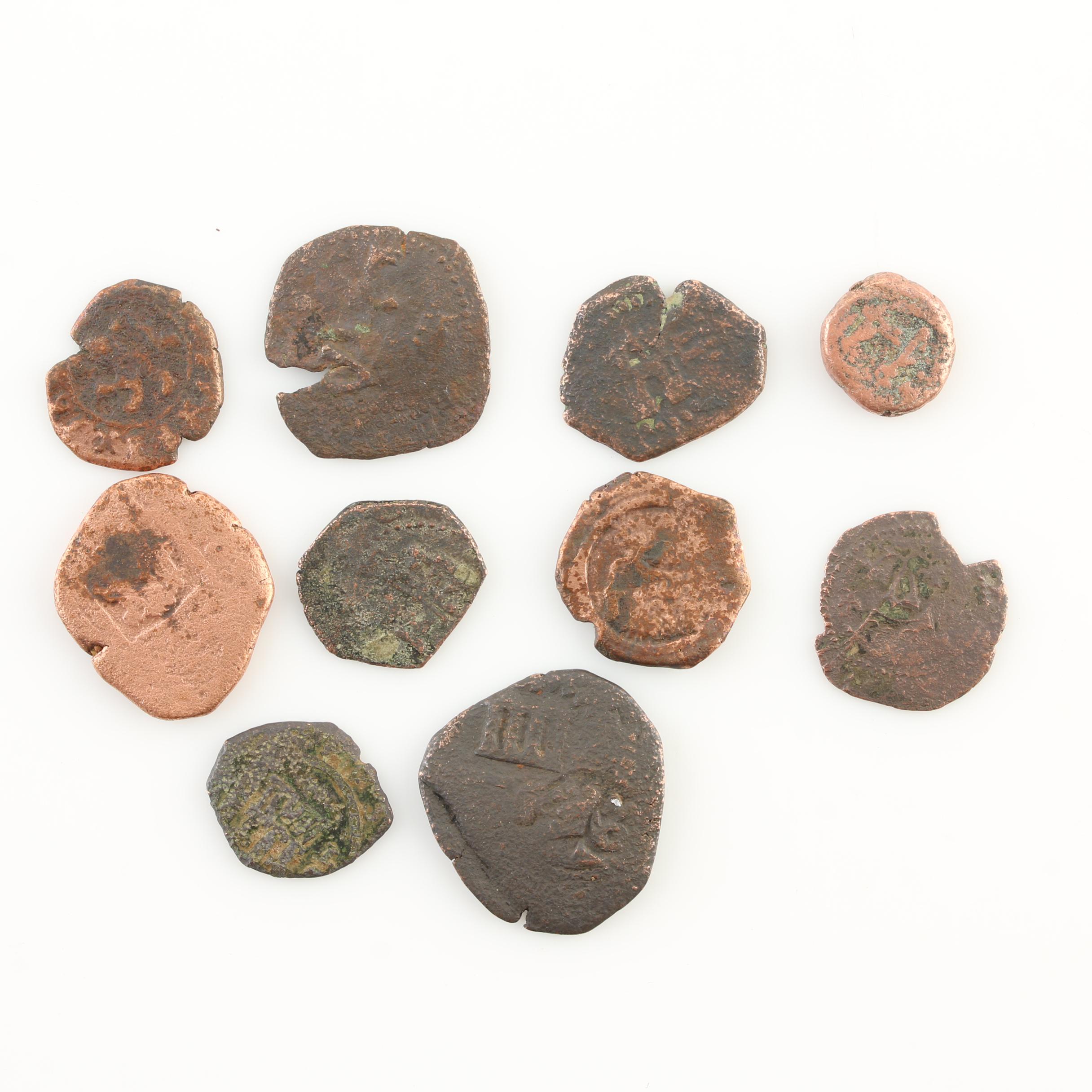 Ten New World Pirate Era Spanish Bronze Coins