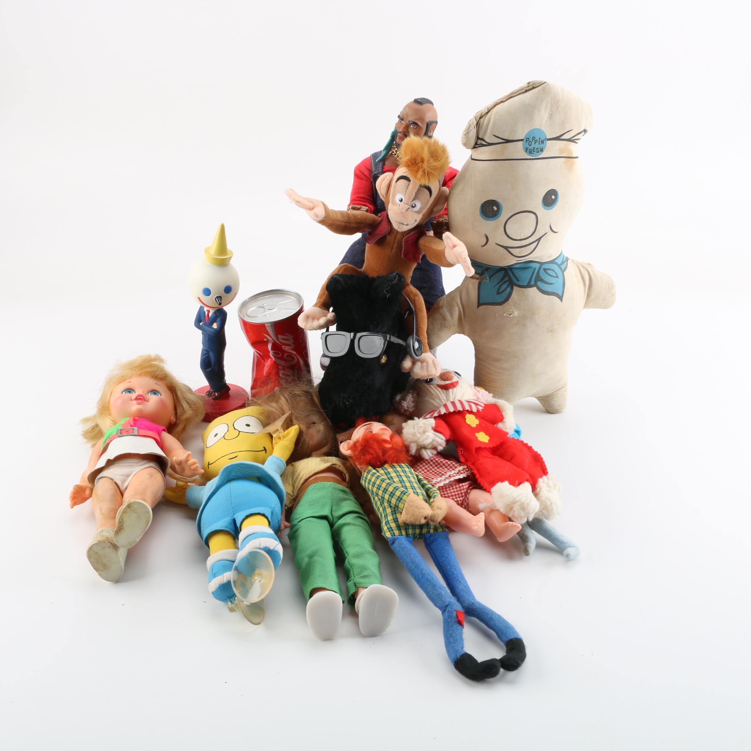 1967 Mattel "Baby Small Walk" Doll with Vintage Stuffed Animals and Dolls