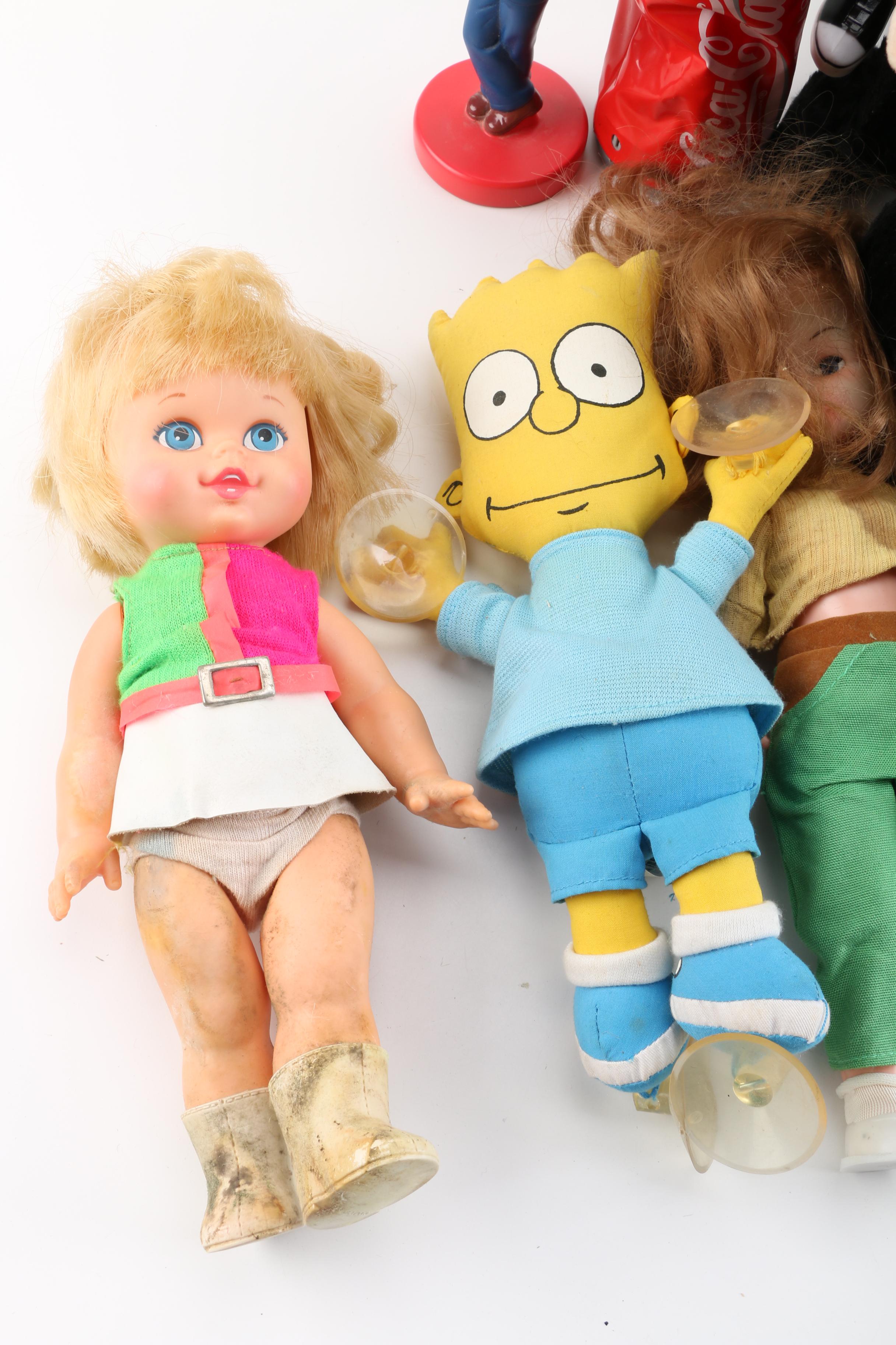 1967 Mattel "Baby Small Walk" Doll with Vintage Stuffed Animals and Dolls