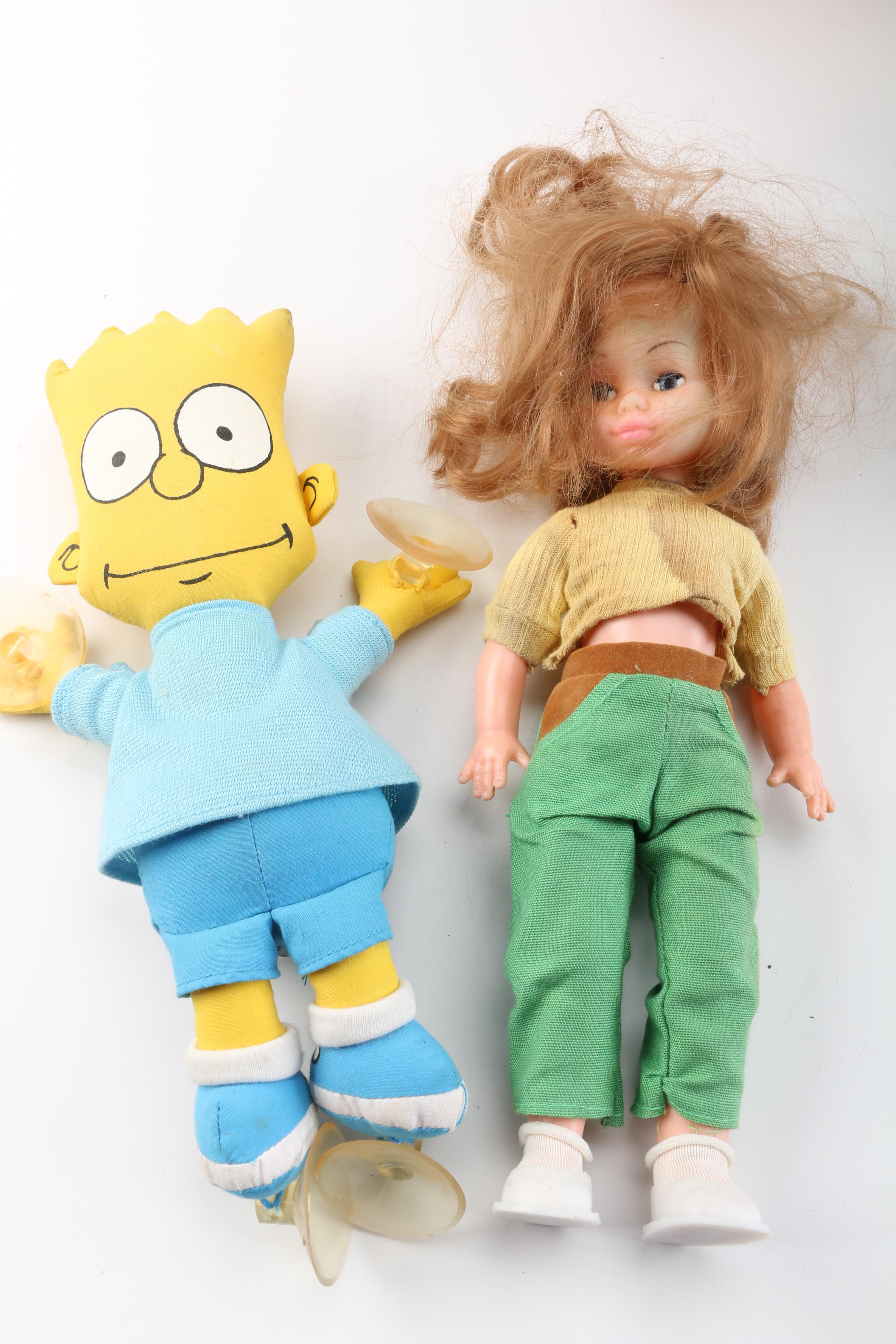 1967 Mattel "Baby Small Walk" Doll with Vintage Stuffed Animals and Dolls