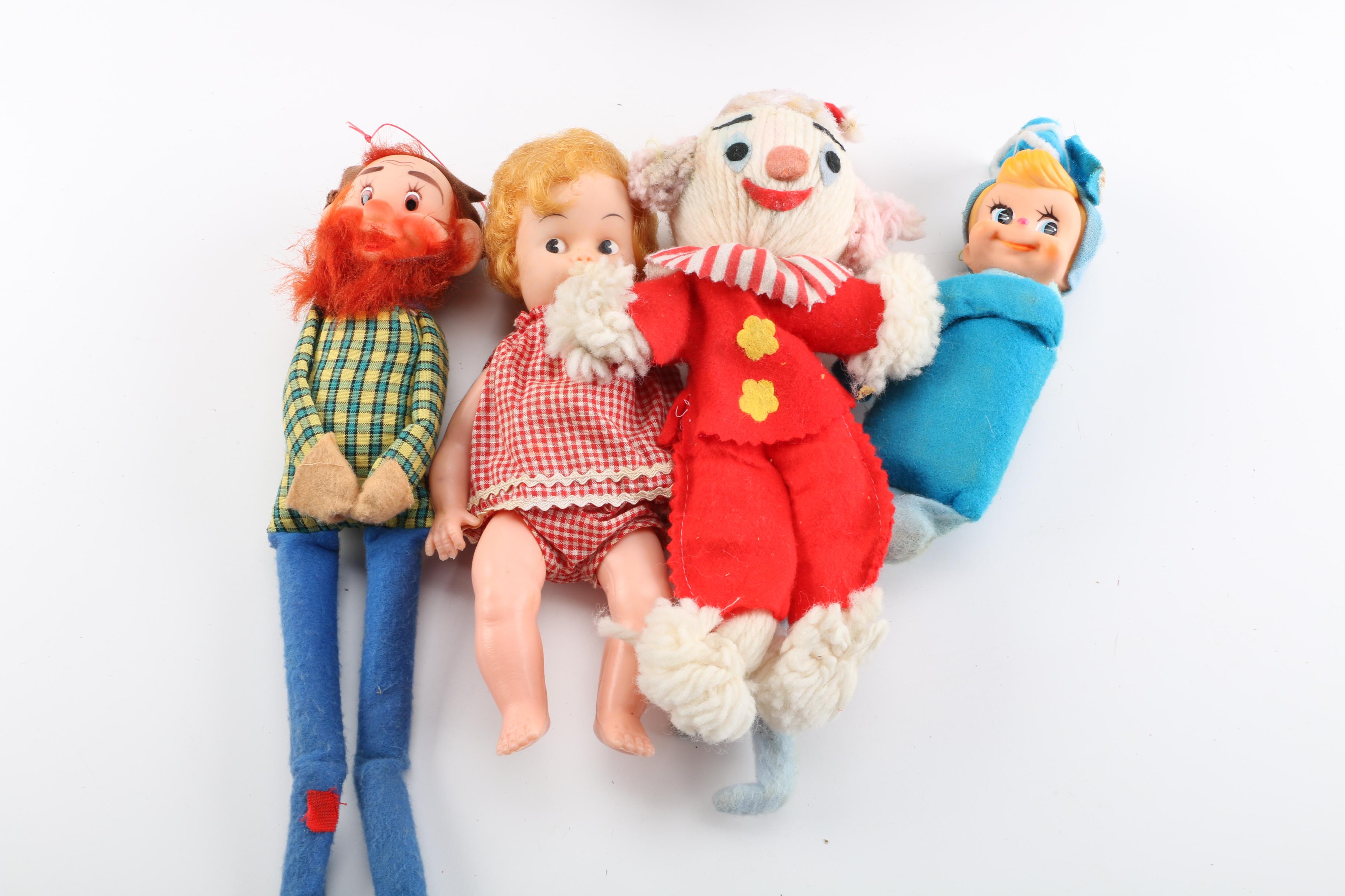 1967 Mattel "Baby Small Walk" Doll with Vintage Stuffed Animals and Dolls
