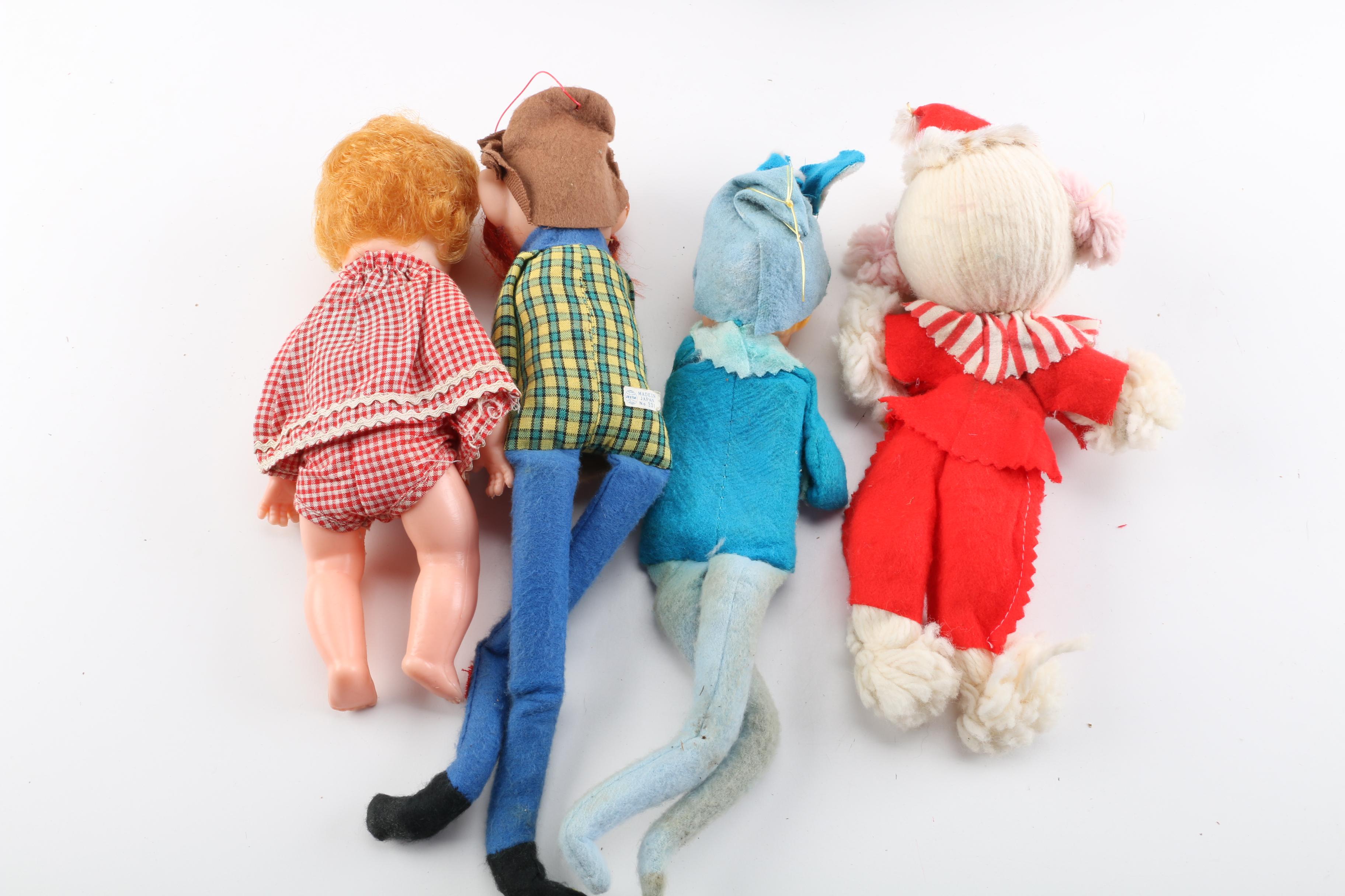 1967 Mattel "Baby Small Walk" Doll with Vintage Stuffed Animals and Dolls