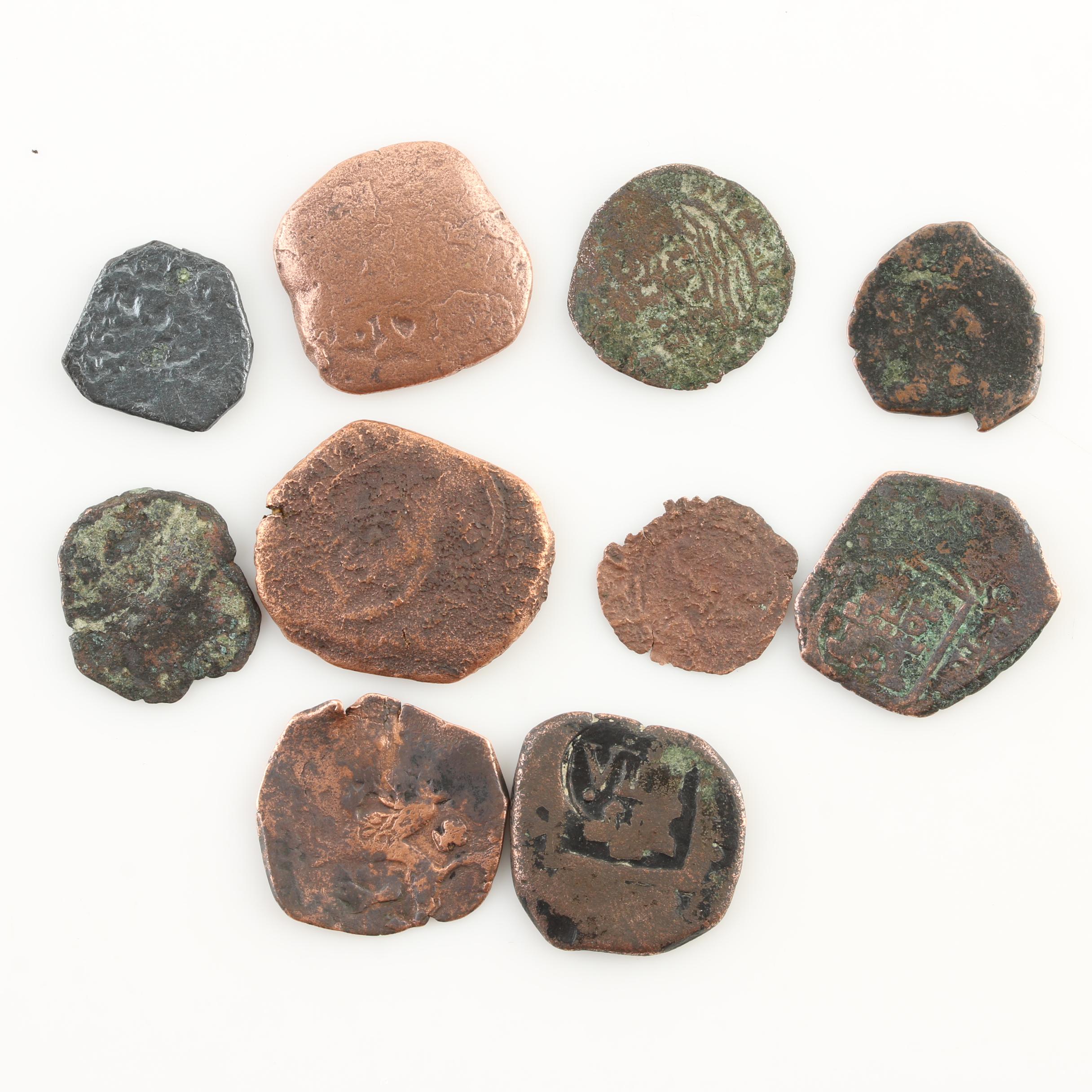 Ten New World Pirate Era Spanish Bronze Coins