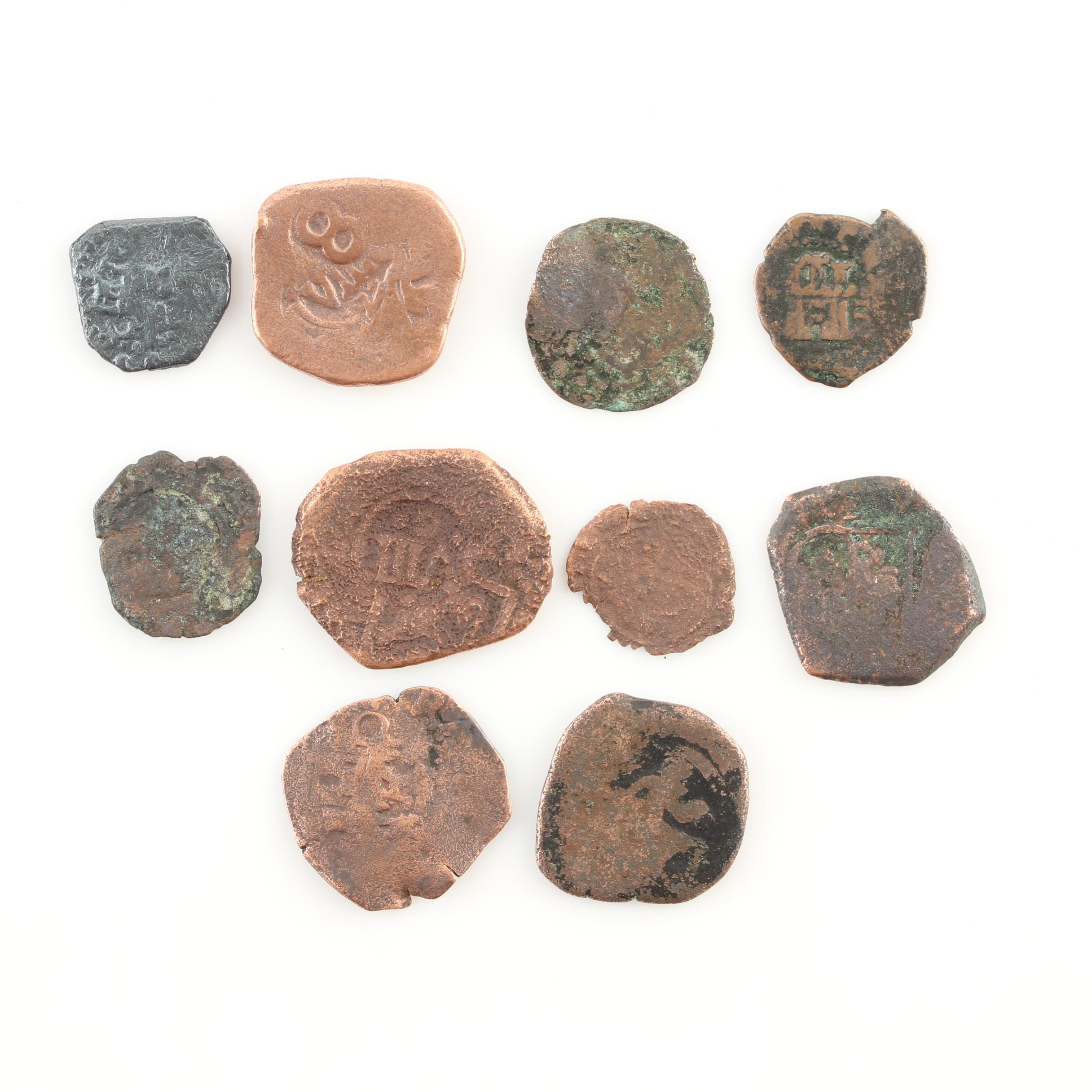 Ten New World Pirate Era Spanish Bronze Coins