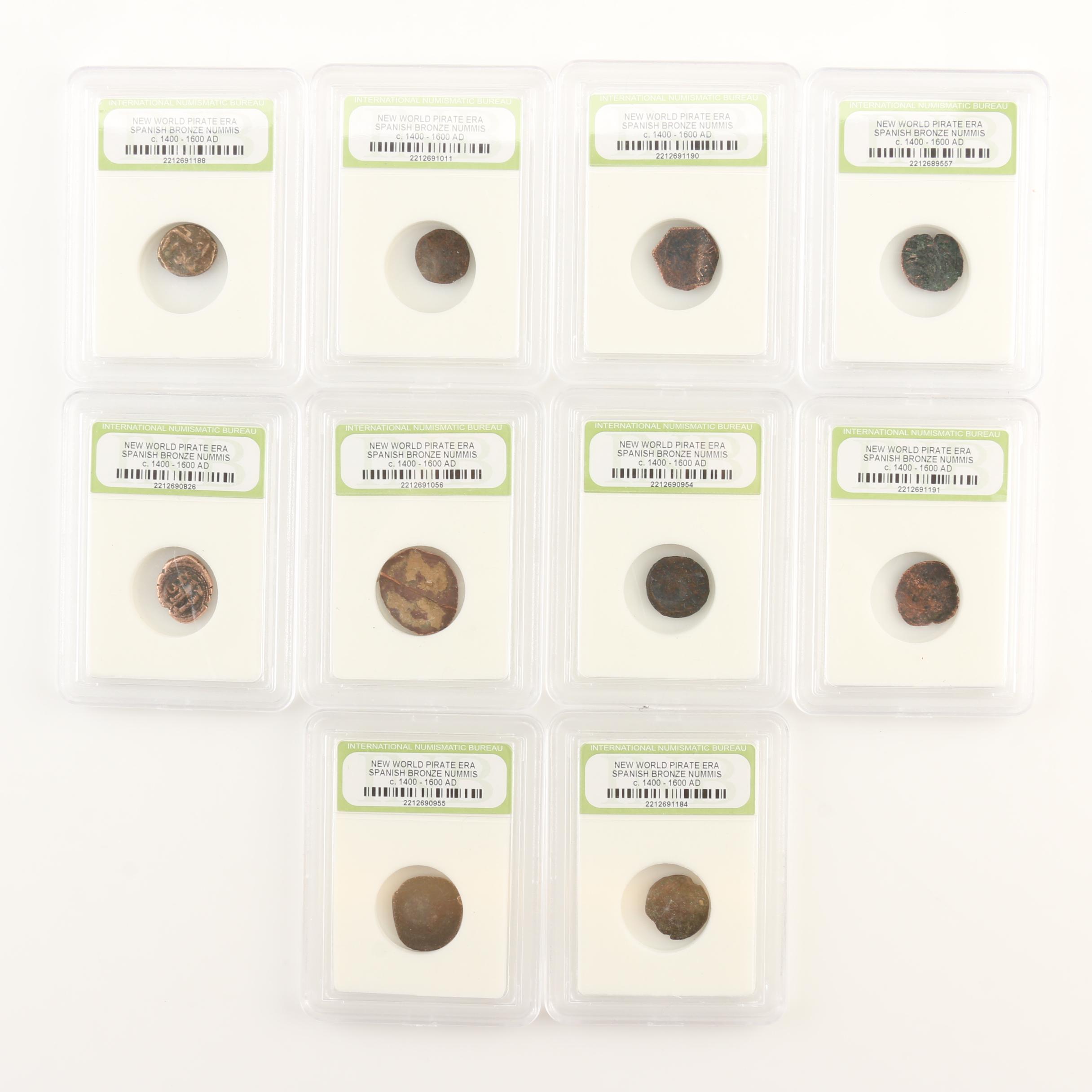 Ten New World Pirate Era Spanish Bronze Coins
