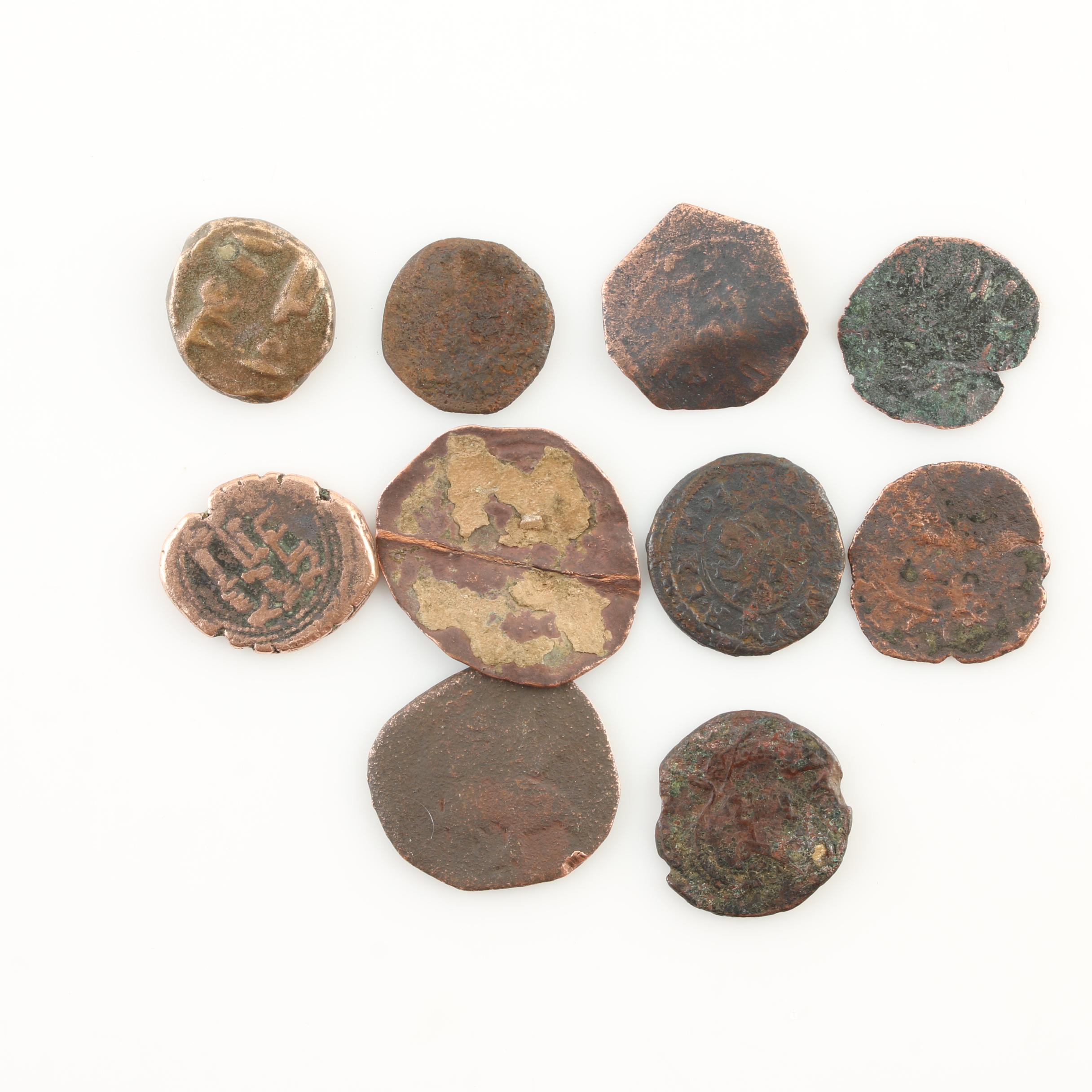 Ten New World Pirate Era Spanish Bronze Coins