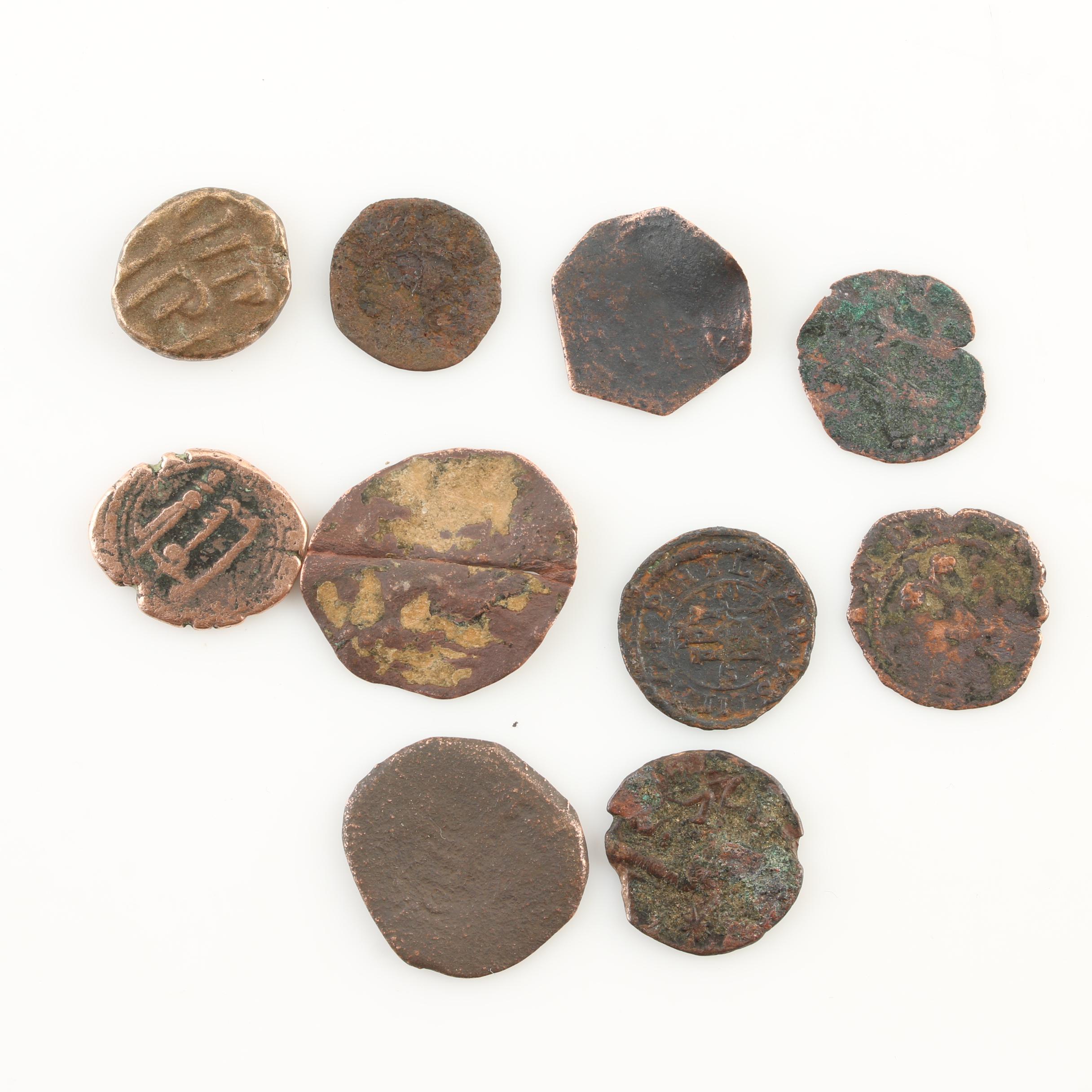 Ten New World Pirate Era Spanish Bronze Coins